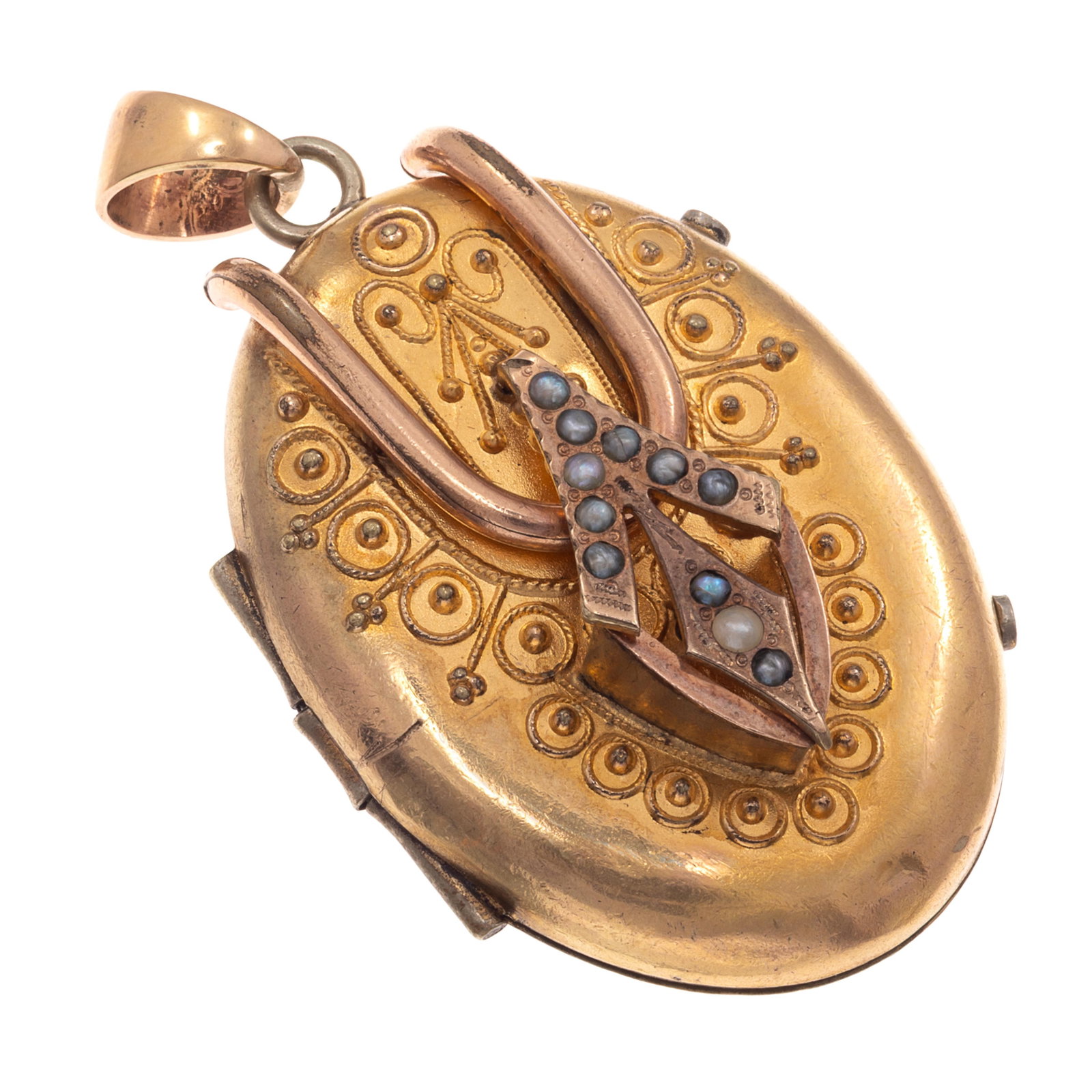 Victorian Split Pearl, 10k Yellow and Rose Gold Locket (1 of 5)