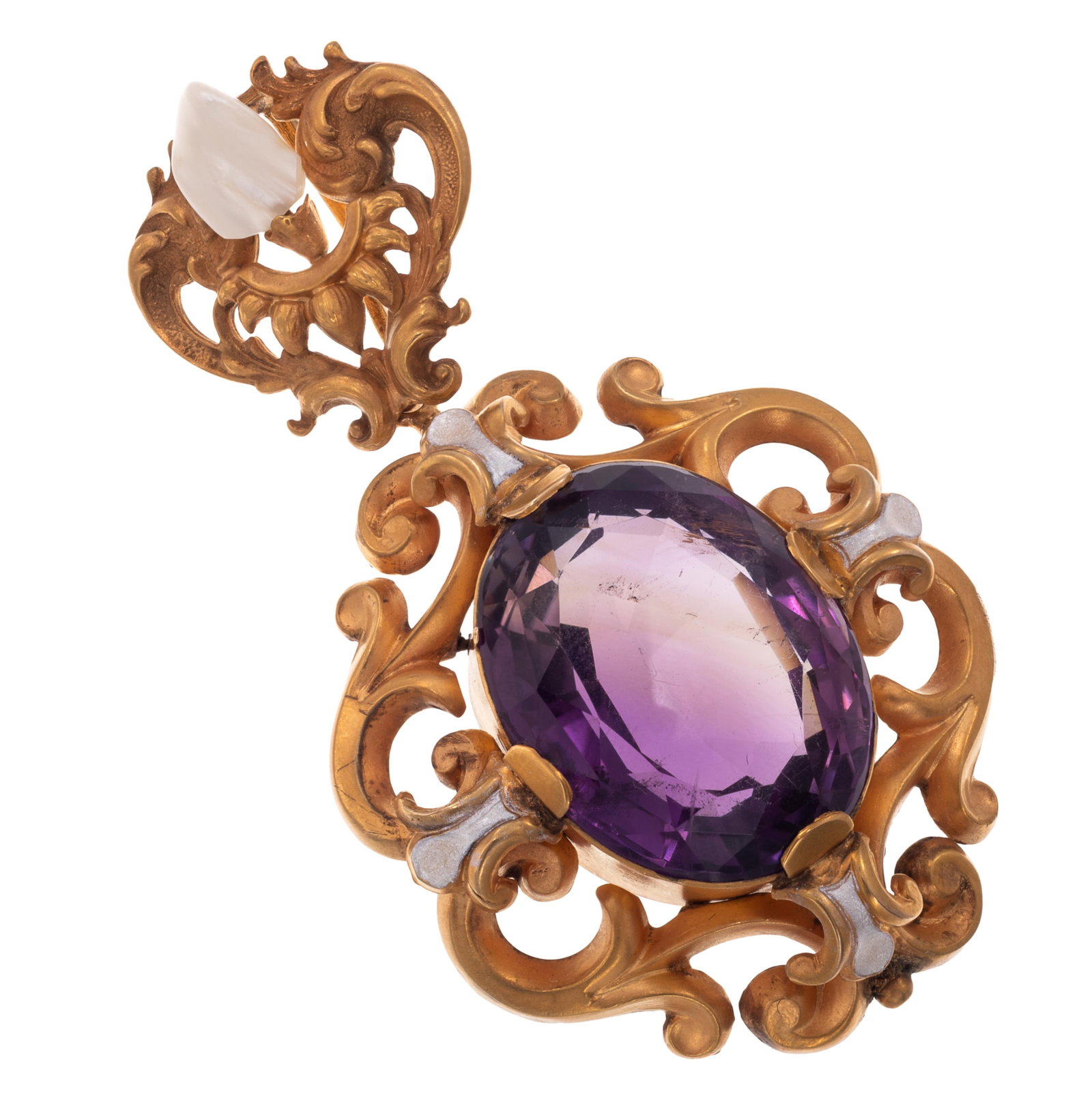 Amethyst, River Pearl, 14k, Silver Gilt Pendant (1 of 5)