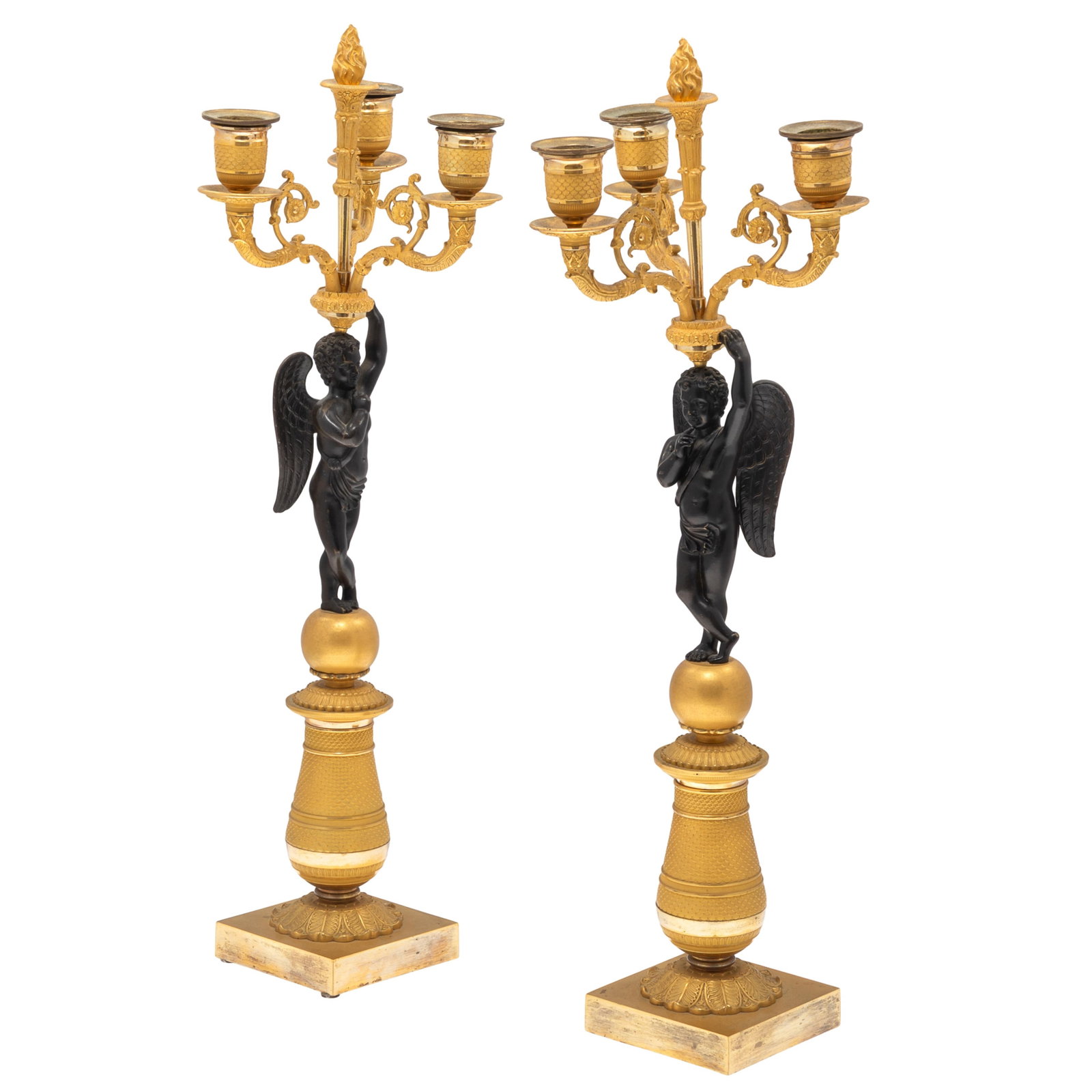 Pair of French Empire Style Gilded and Patinated Bronze Candelabra (1 of 5)