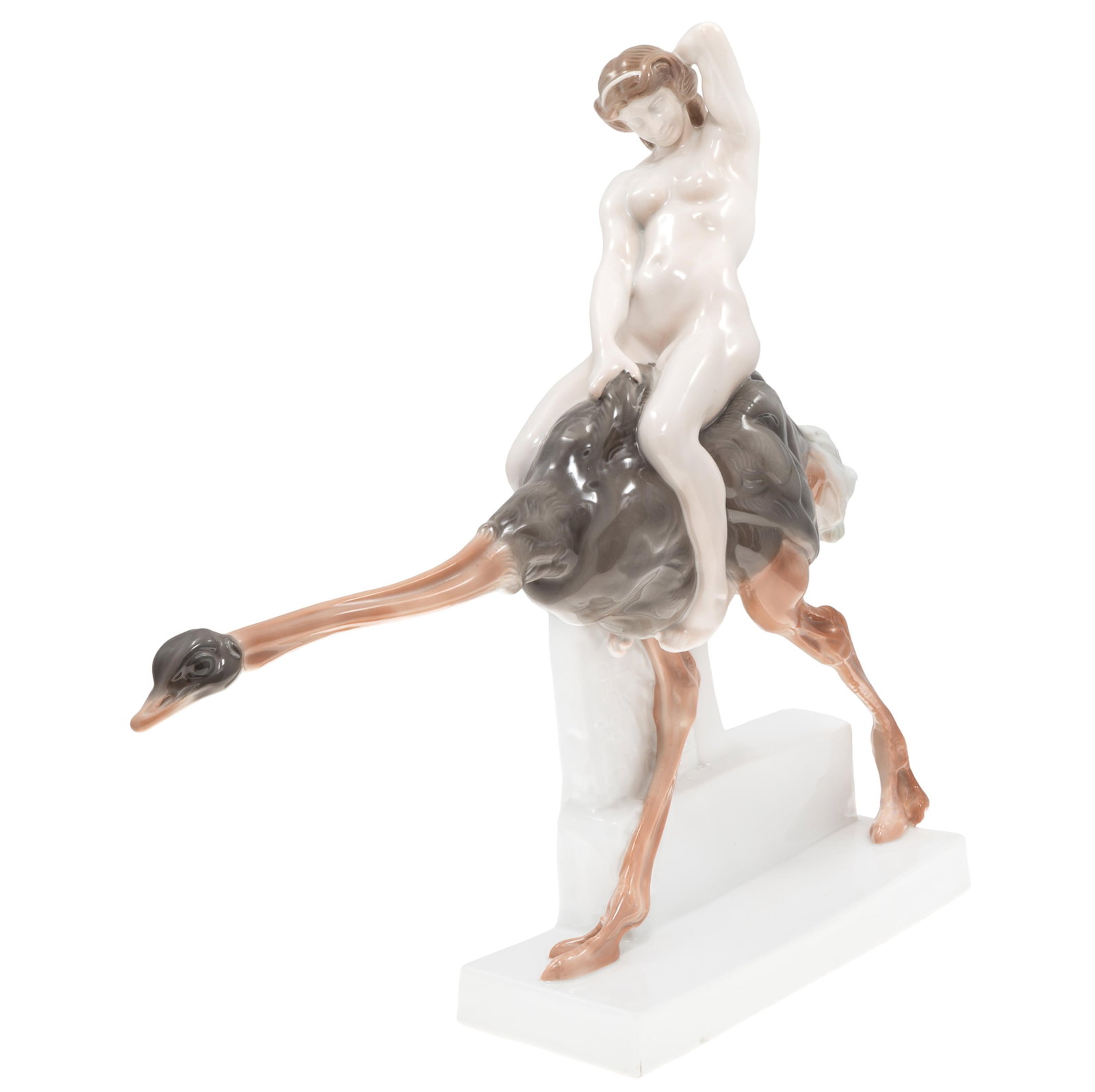 Ferdinand Liebermann (German 1883-1941) , for Rosenthal: Ferdinand Liebermann (German 1883-1941 ) for Rosenthal Depicting a nude woman riding an ostrich. Ostriches are wild, non-domesticated animals and, contrary to this presentation, riding them is