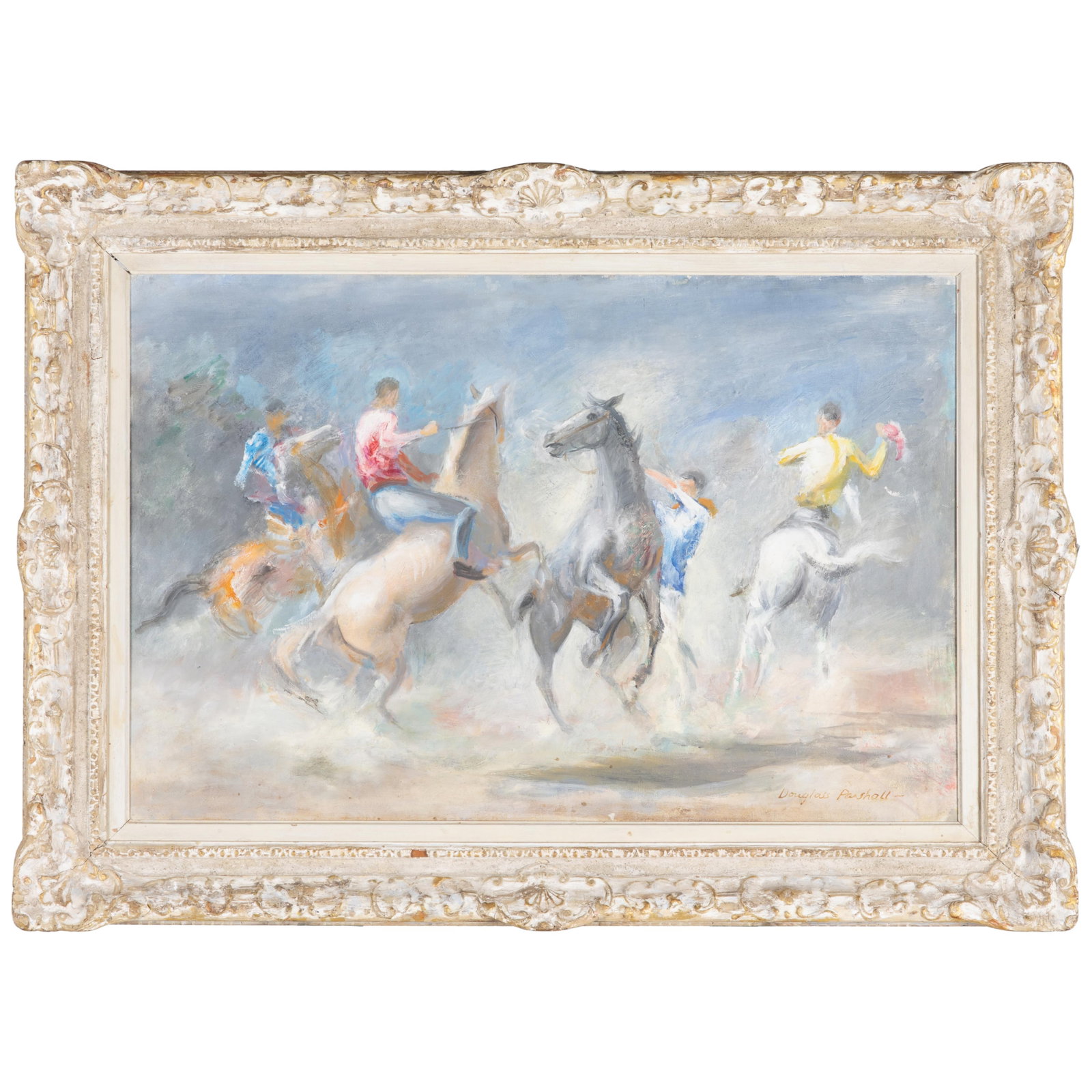 Douglas Parshall (American, 1899-1990).: Douglas Parshall (American, 1899-1990). Relay Race #2, 1938. Oil on canvas board, signed 'Douglas Parshall' (lower right), framed. 20 x 29in. (51 x 74cm). 27 x 37in. (69 x 94cm/frame).