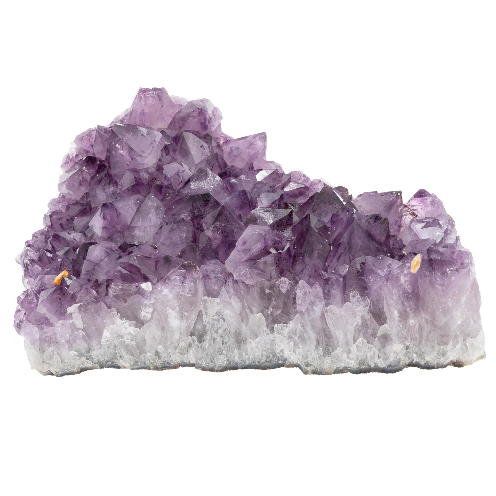 Amethyst Specimen: Amethyst Specimen Brazil. Deep purple amethyst points dotted with calcite. Measures approximately 10.5 x 7.0 x 4.0 inches. Weight: 8.78 lb (3.98 kg).