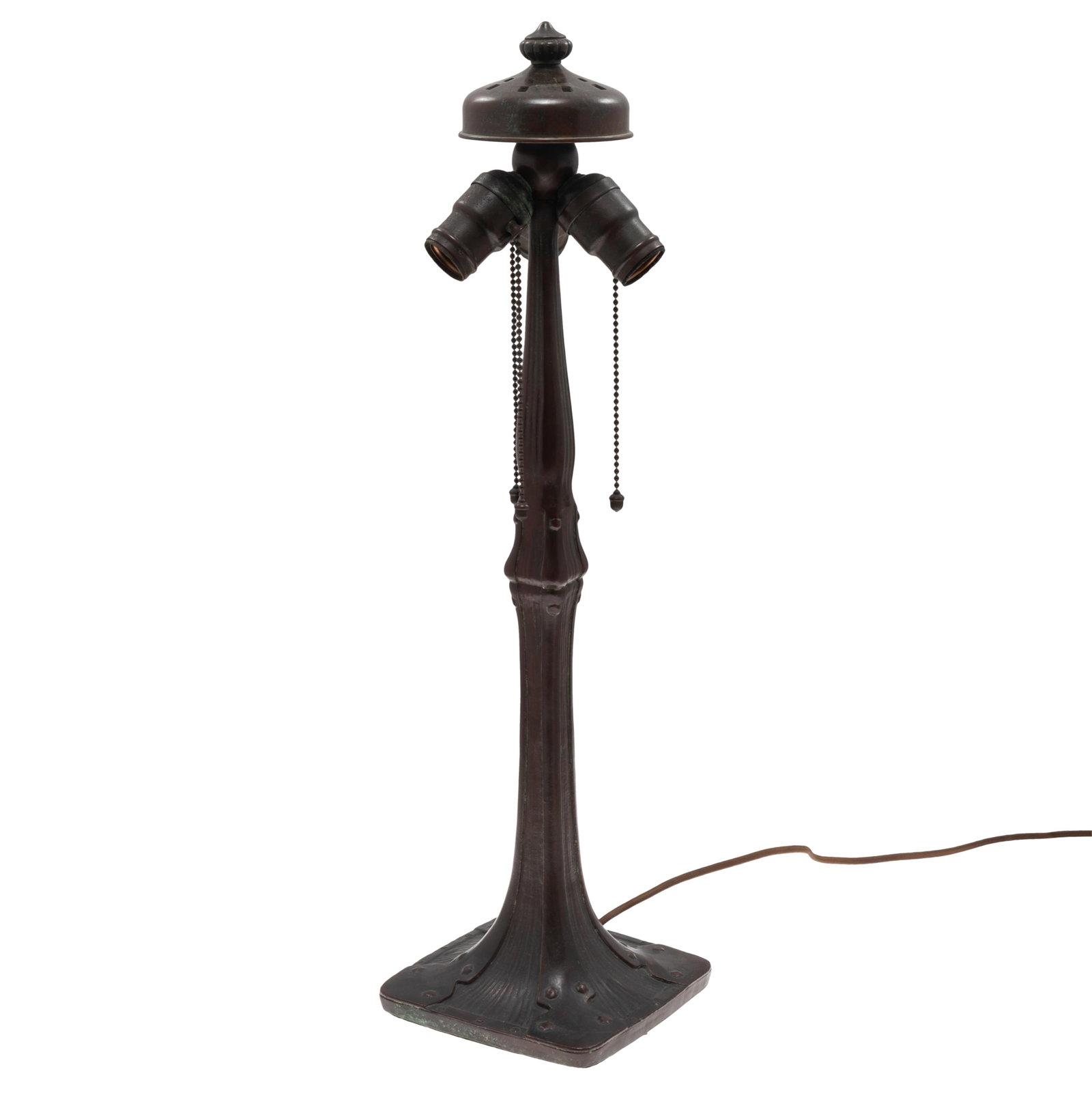 Handel Table lamp base: Handel Table lamp base Art Nouveau style 23in (58cm) Marked Handel on heat shield and label on bottom