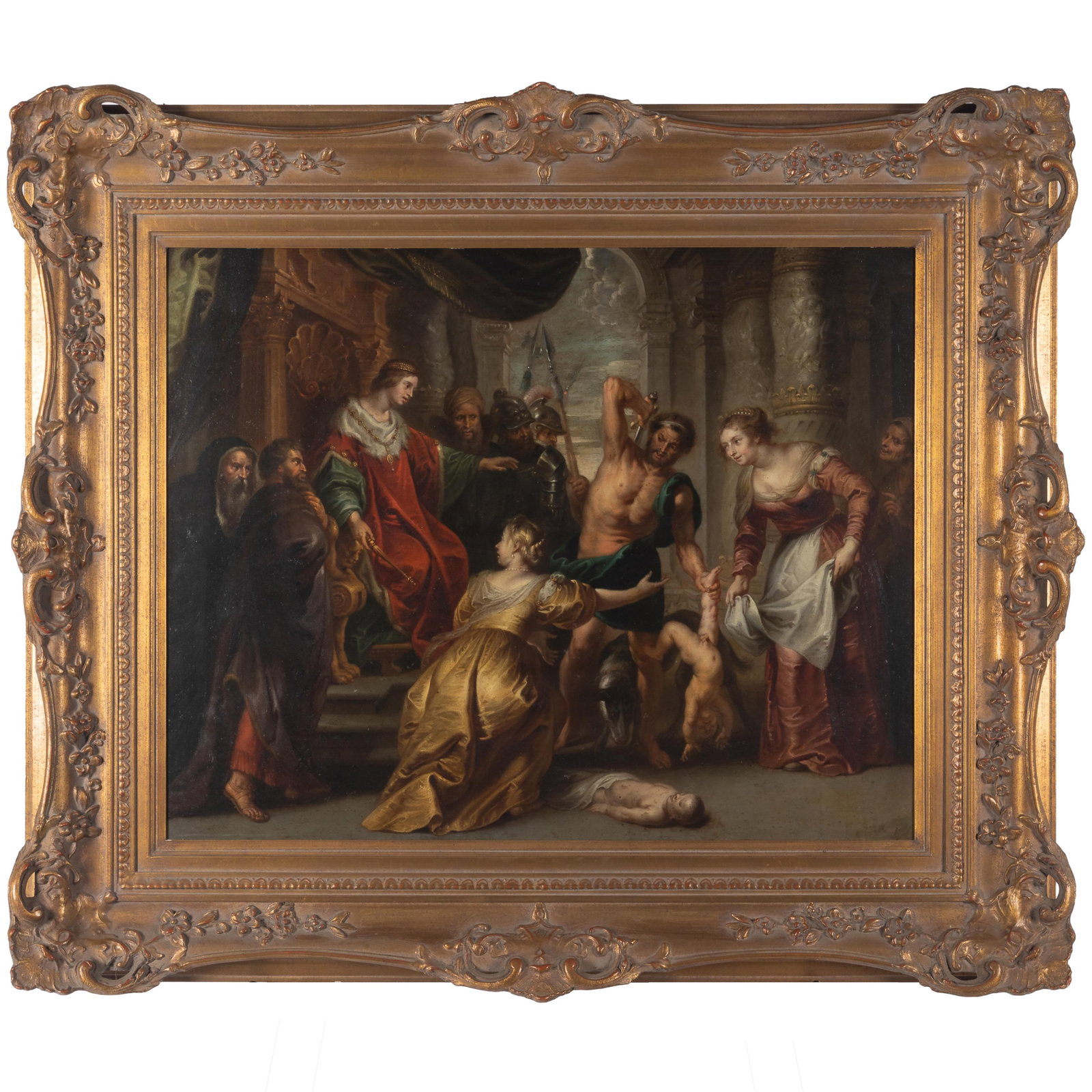 After Peter Paul Rubens (Flemish, 1577-1640), probably mid-17th Century.: After Peter Paul Rubens (Flemish, 1577-1640), probably mid-17th Century. The Judgement of Solomon. Oil on metal panel. 27 1/2 x 34in. (70 x 86.5cm). 39 x 44in. (99 x 111.8cm/frame). Provenance: