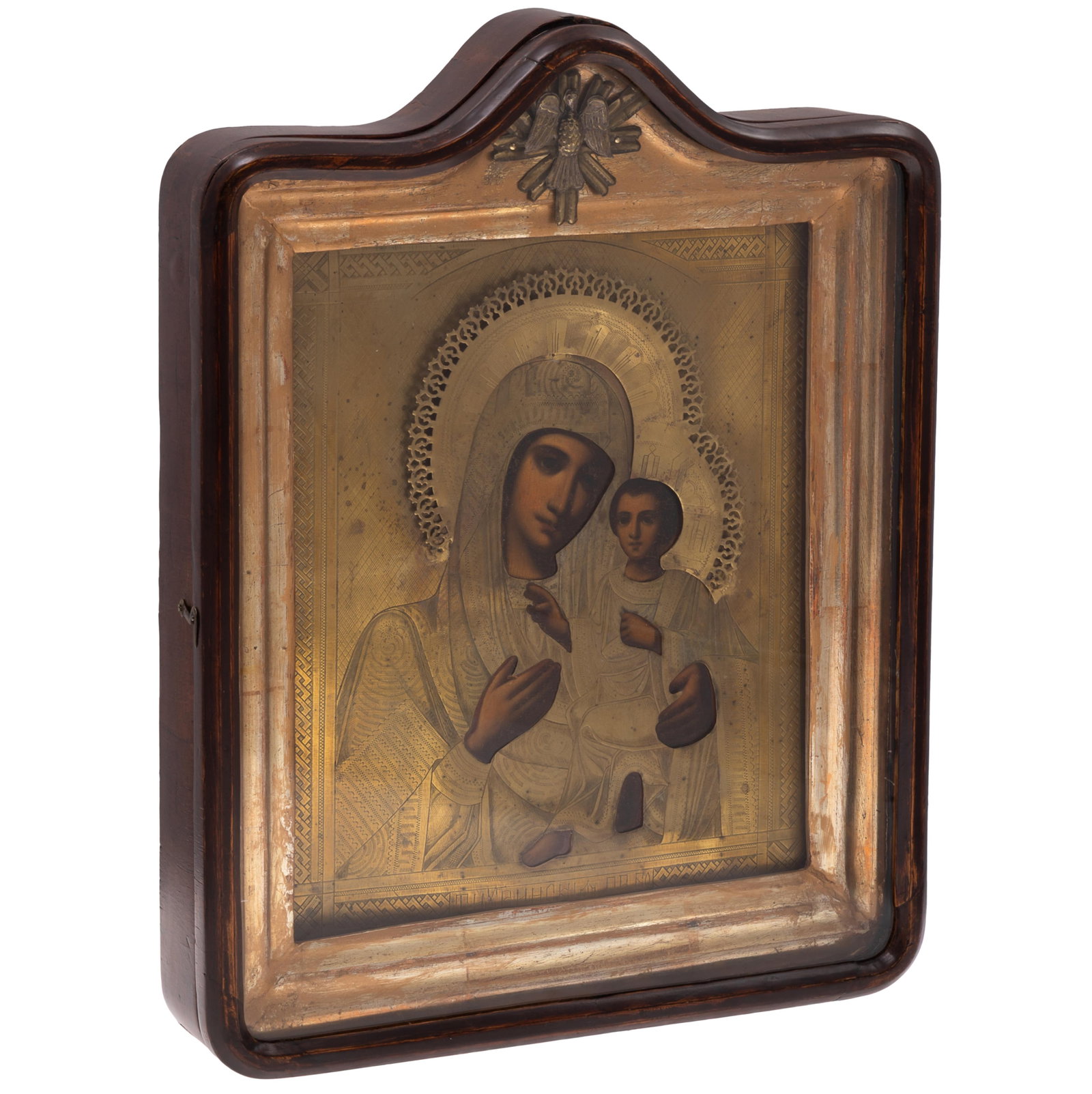 The,Tikhvin, Mother of God: The Tikhvin Mother of God The “Tikhvin” Mother of God Russian, 19th century. One of the most popular icon types regarded as a protectress of Russia. 17in x 14in (43cm. x 36cm)
