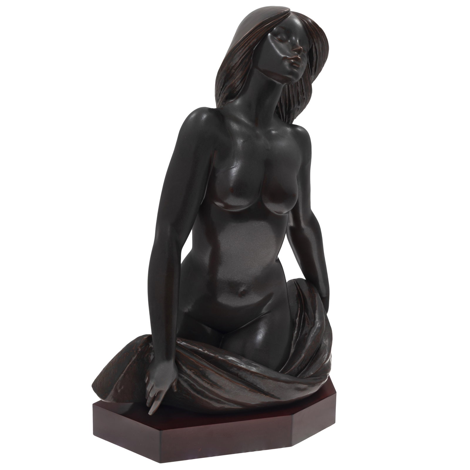 Juan Huerta, Bronze Sculpture: Juan Huerta Bronze Sculpture 'Bather' The nude woman depicted kneeling on a folded towel 23in (58cm)