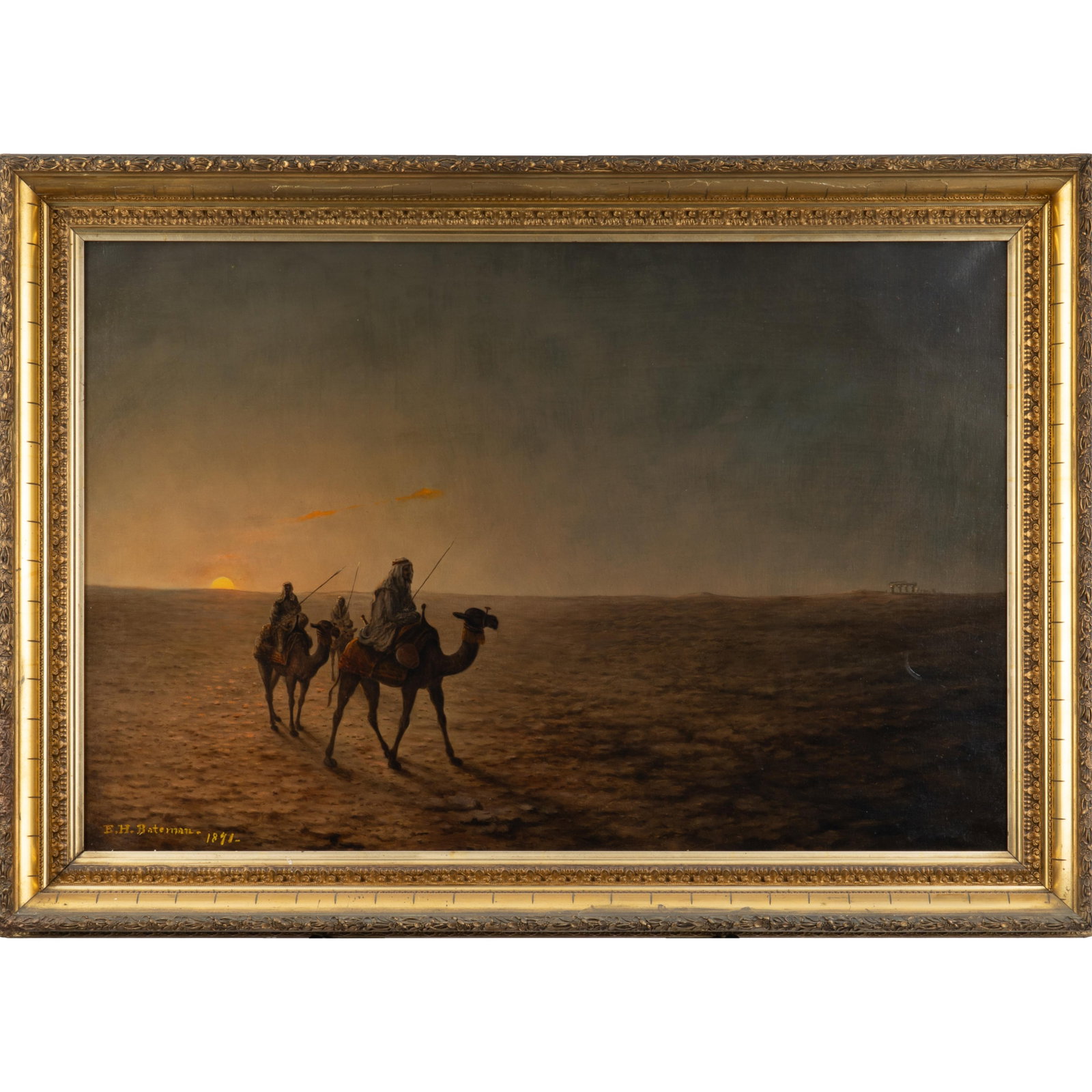 E H. Bateman (19th/20th century probably British): E H. Bateman (19th/20th century probably British) Oil on canvas Signed E.H. Bateman l/l Victorian romanticized desert scene. 23in. x 36in (59cm. x 91cm) Framed: 29in. x 41in (74cm. x 104cm)