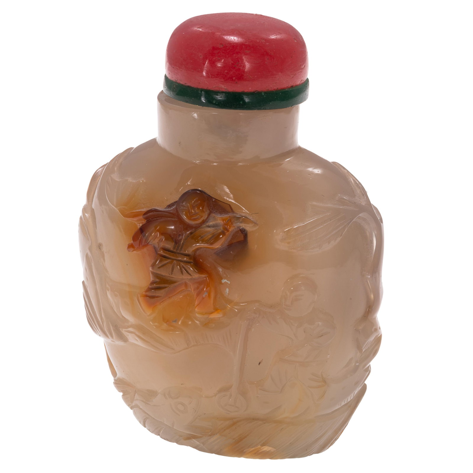 Chinese Shadow Agate Snuff Bottle., Liu Hai and the Toad and Boys at Play (1 of 8)
