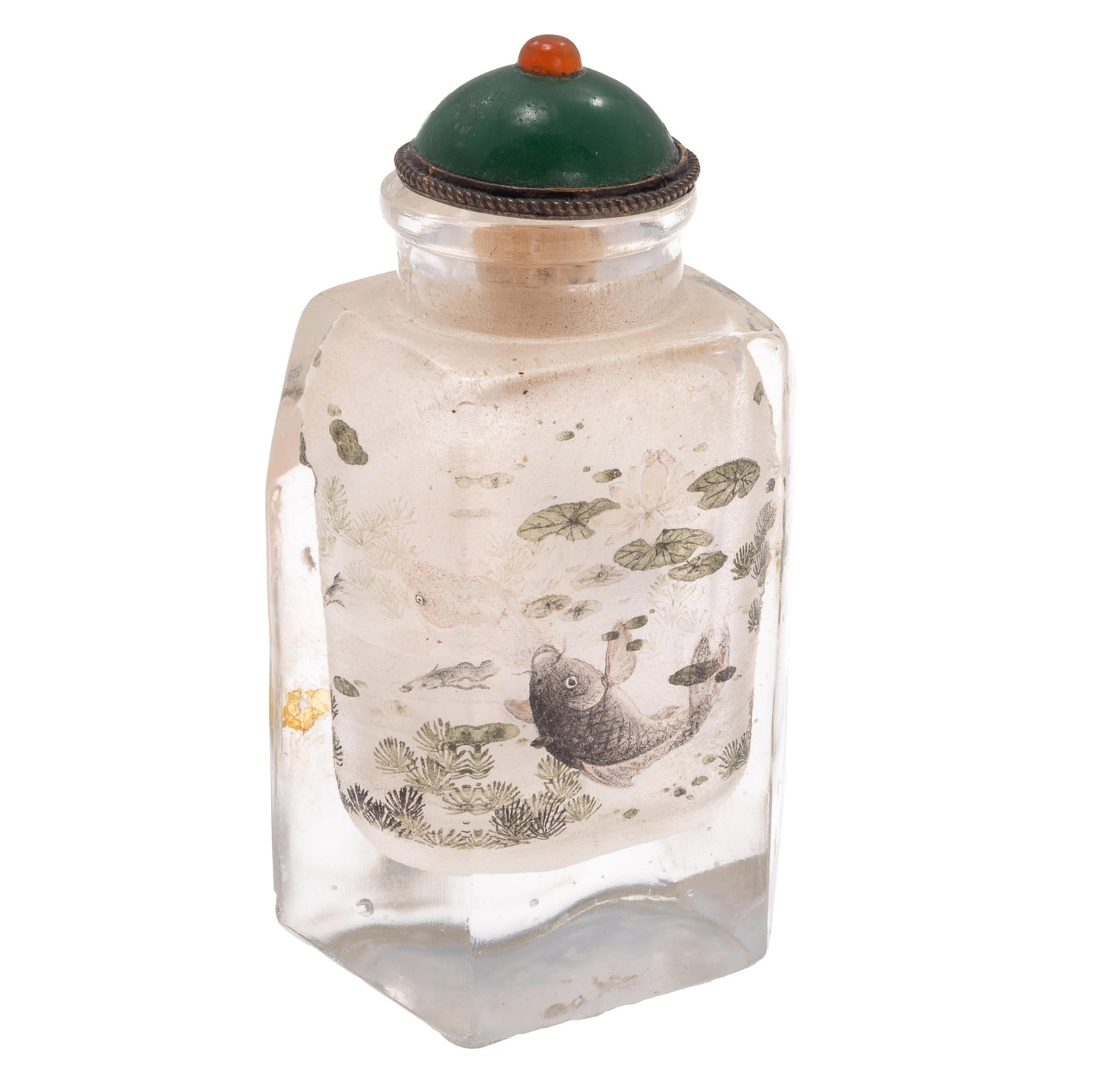 Inside Painted Glass Snuff Bottle, Carps Among Aquatic Plants, Signed Xi Wang, Yihuzhai Xinhai Year (1 of 9)