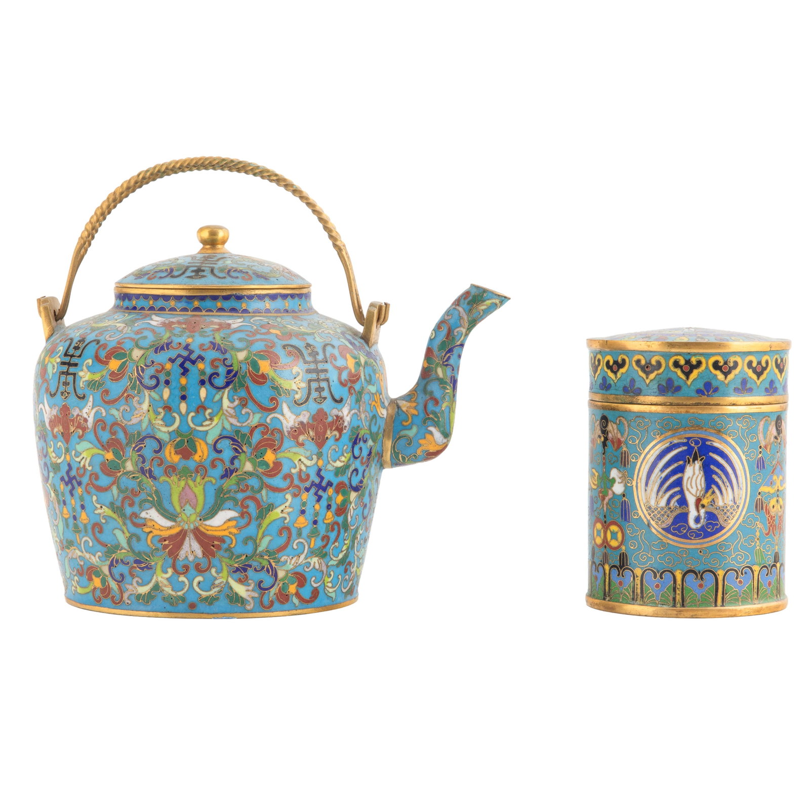 Chinese Cloisonne Enamel Teapot and Tea Caddy (1 of 8)