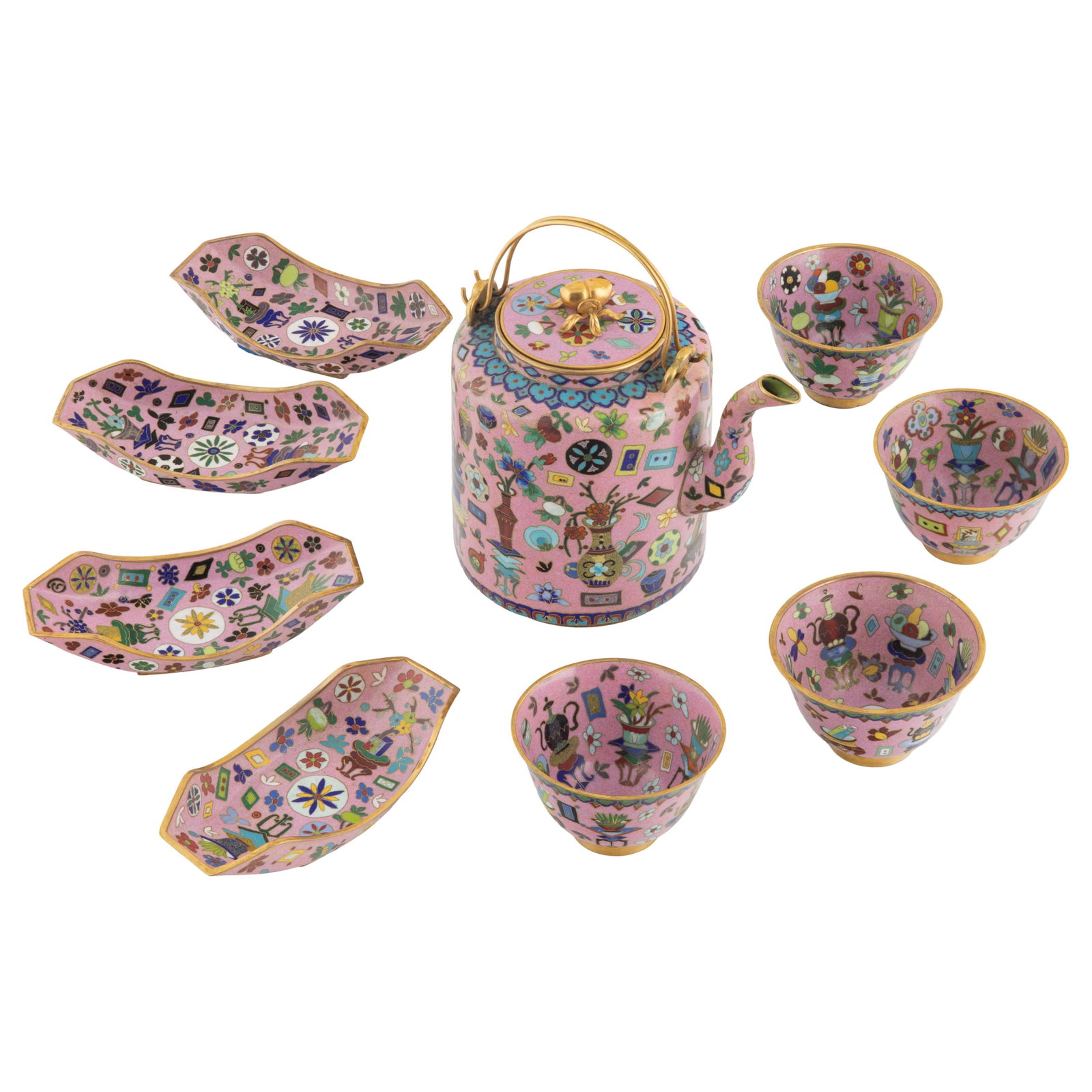 Pink Ground Cloisonne Enamel Tea Set (1 of 18)