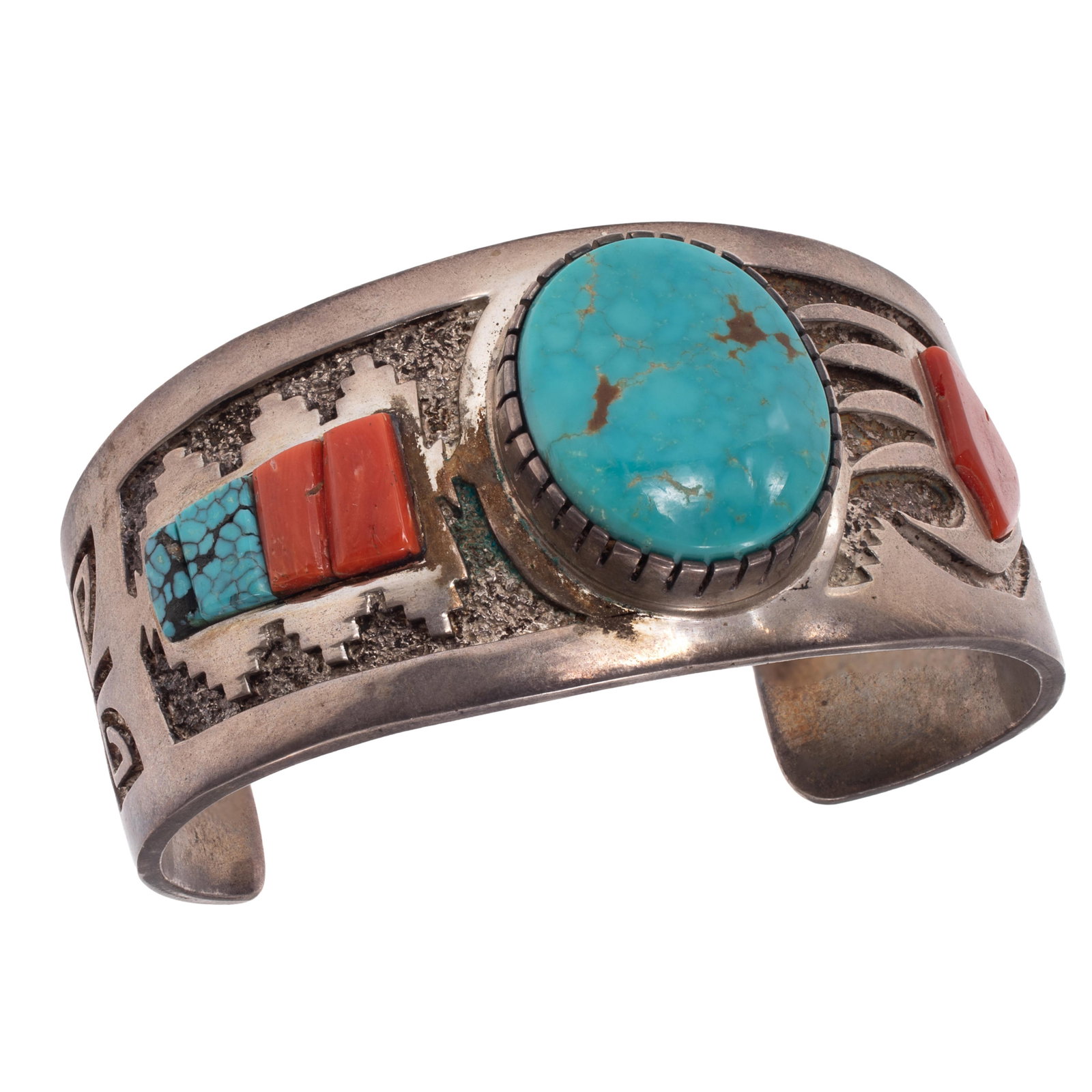 Navajo Turquoise, Spiny Oyster Shell, Sterling Cuff, Michael Perry (1 of 5)