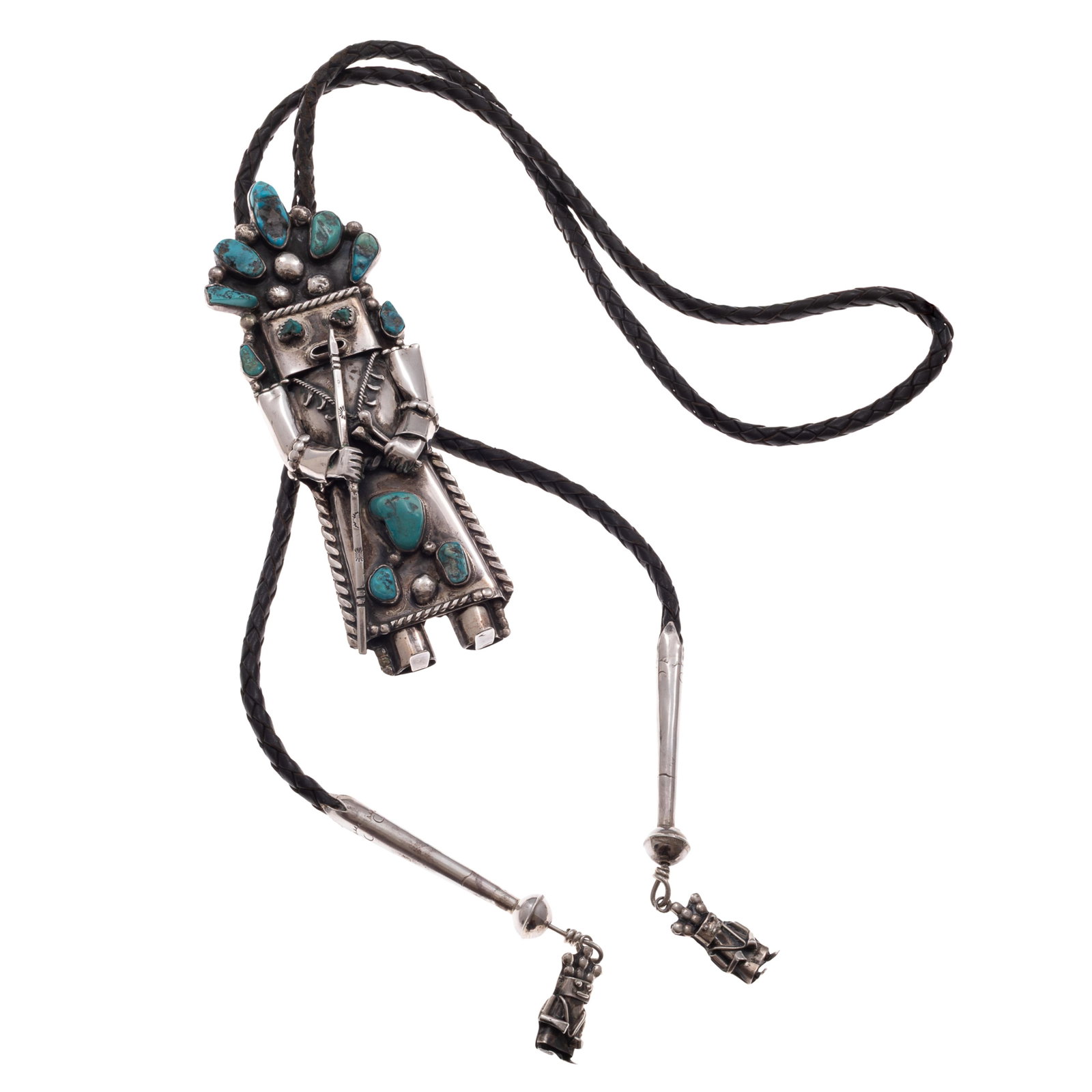 Turquoise, Sterling Silver Kachina Bolo Tie (1 of 5)