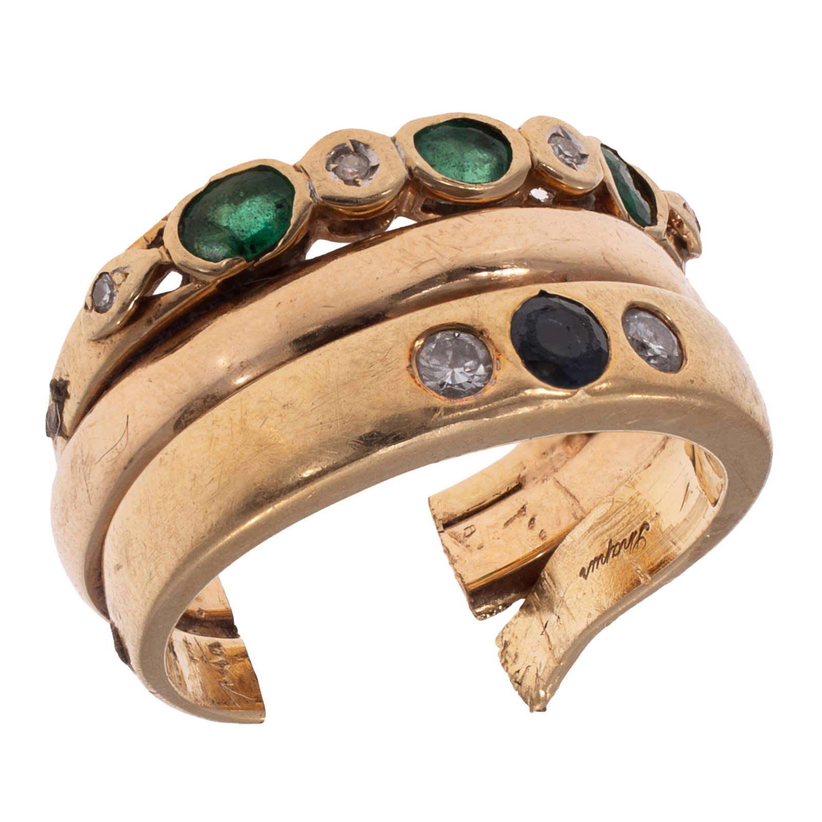 Diamond, Emerald, Sapphire, 18k Partial Ring (1 of 5)