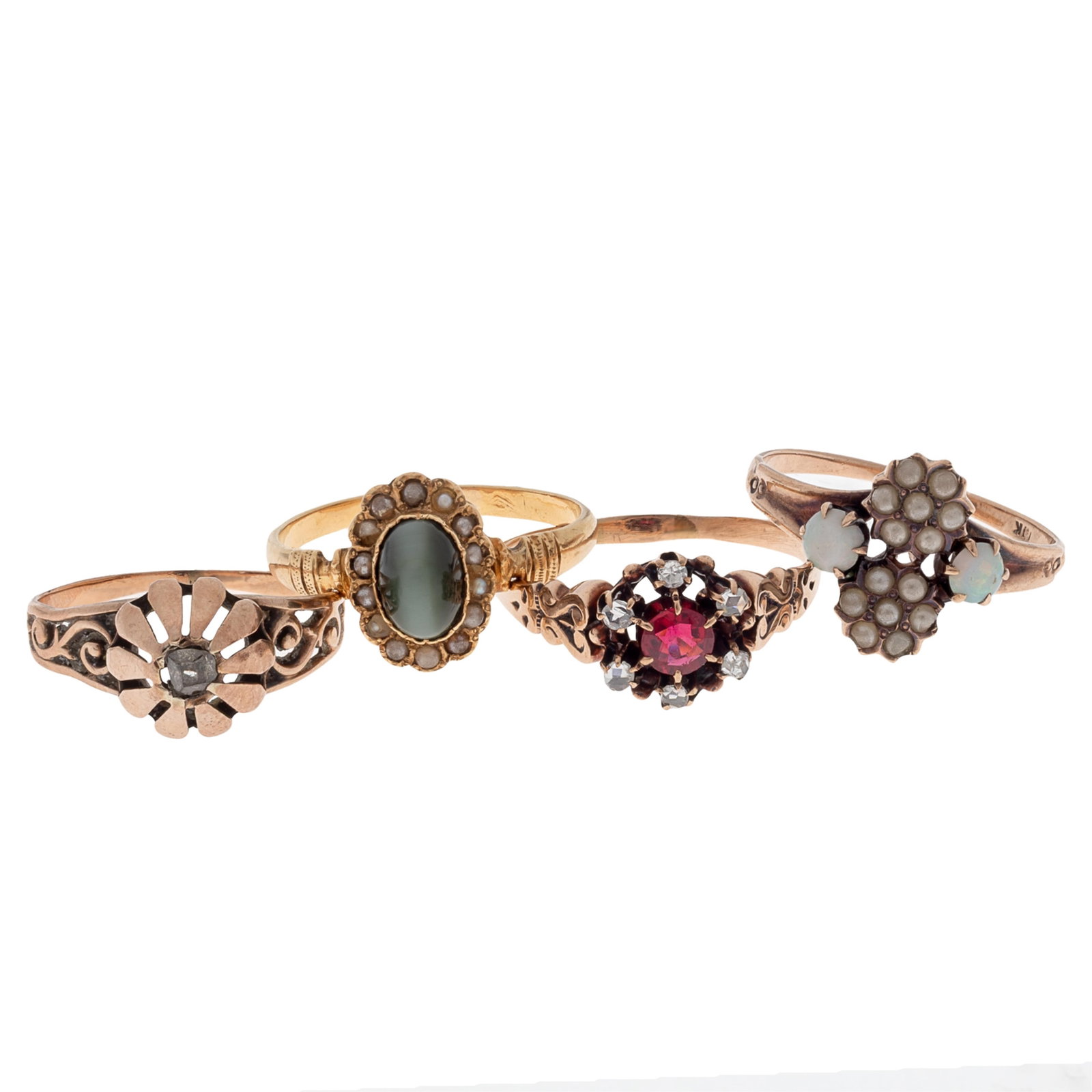 Collection of Four Victorian Gem-Set, Gold Rings (1 of 4)