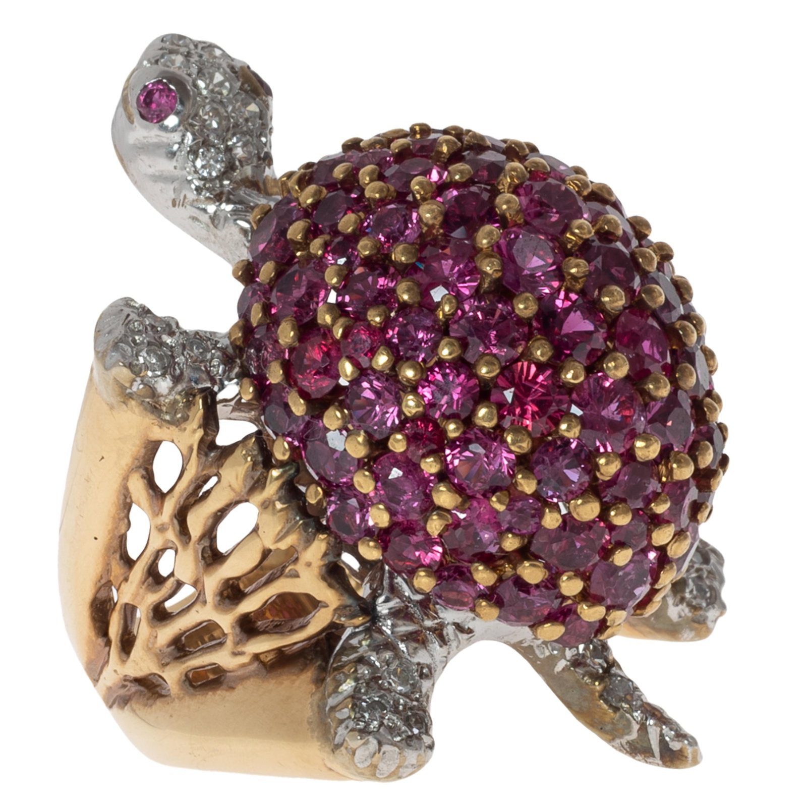 Diamond, Ruby, 14k Turtle Ring - 3