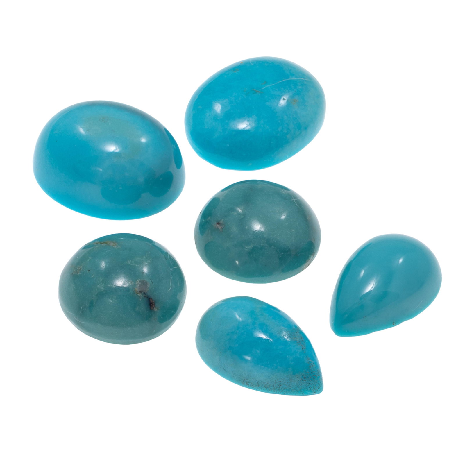 Collection of Unmounted Turquoise Cabochons: Collection of Unmounted Turquoise Cabochons Including two pear-shape turquoise cabochons measuring approximately 9.12 x 5.82 x 3.33 mm and 9.05 x 2.98 mm, weighing 2.24 cttw.; one oval turquoise
