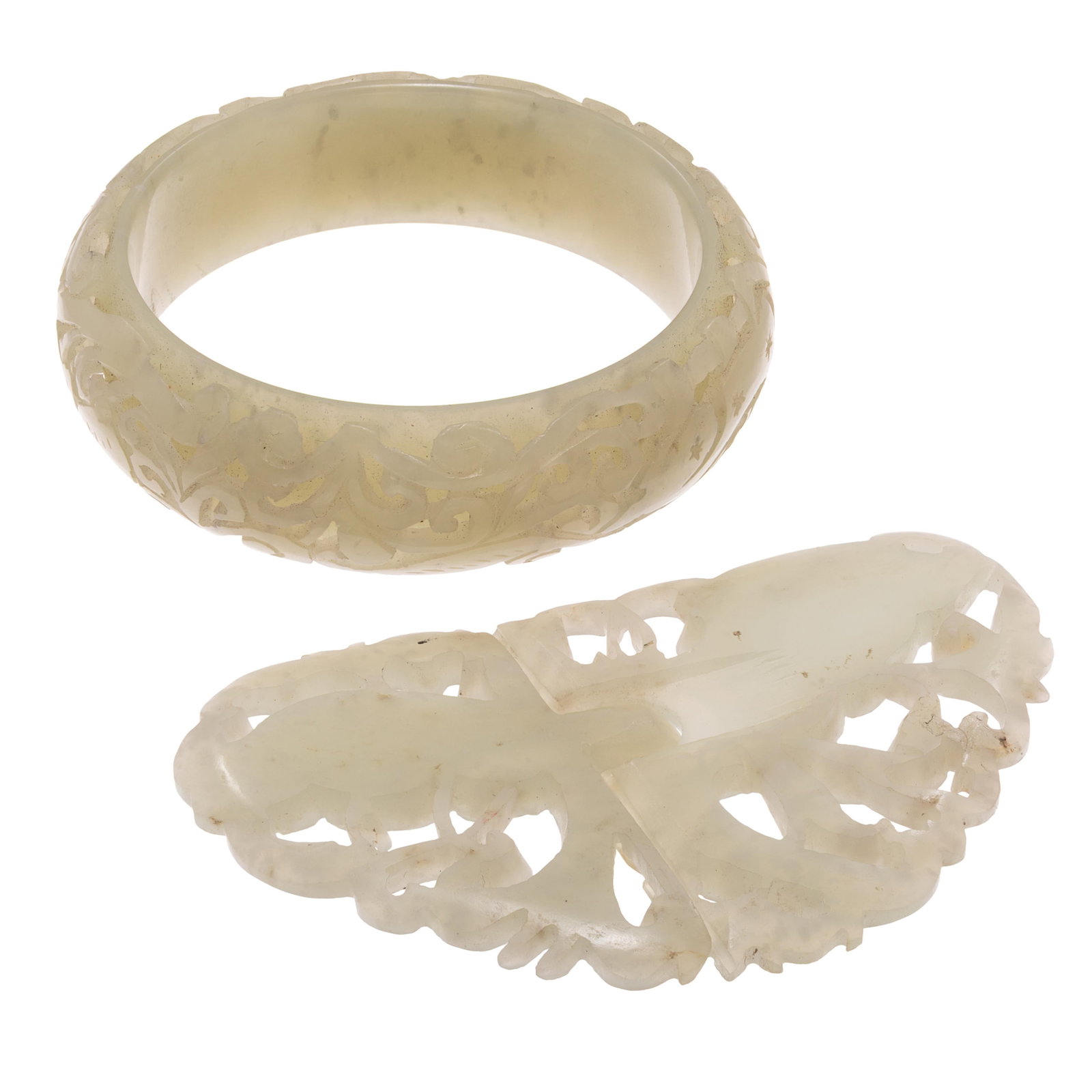 Chinese White Jade Butterfly Clasp and Bangle (1 of 5)