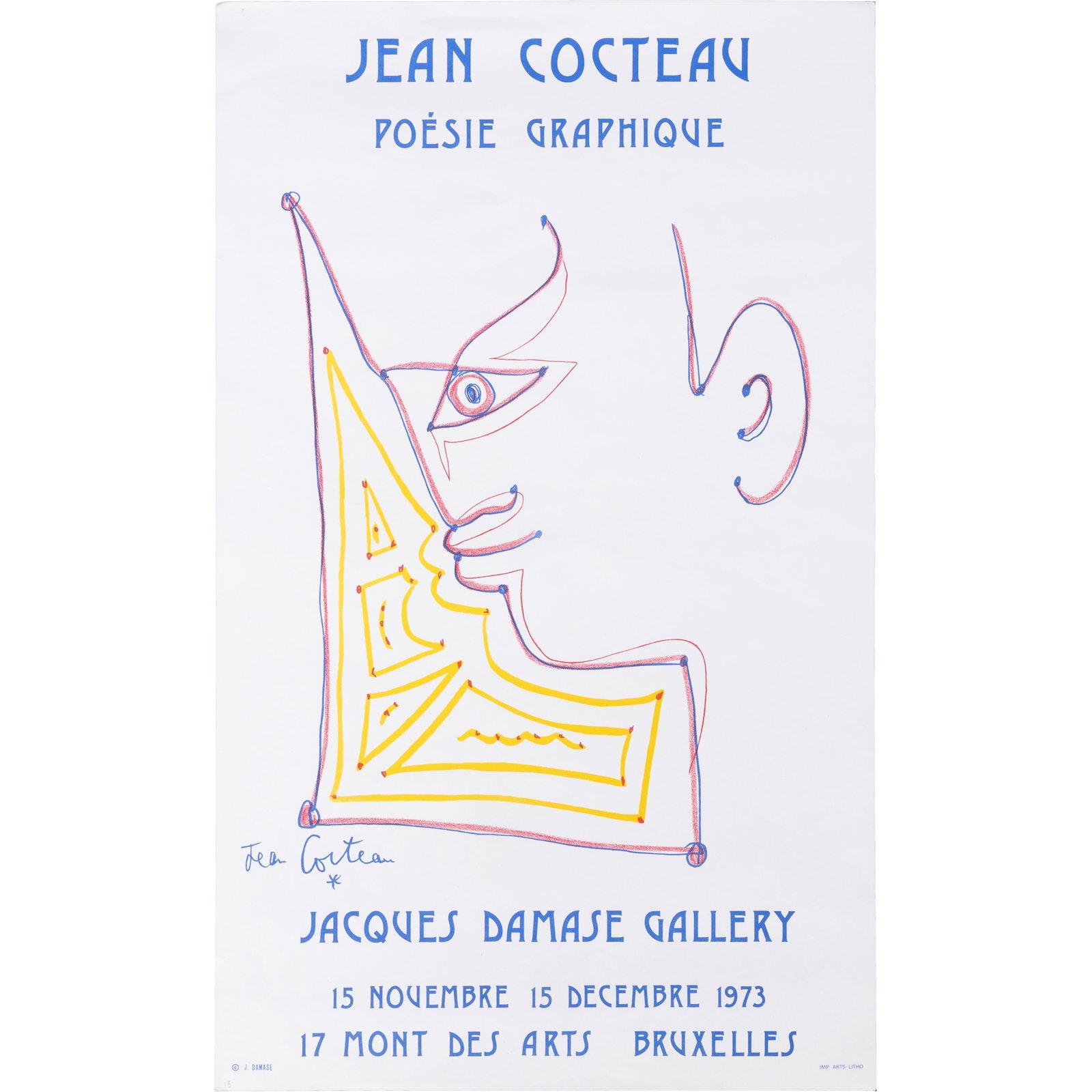 Jean Cocteau (French 1889-1963): Jean Cocteau (French 1889-1963) Poesie Graphique, 1973 Color Lithograph Poster/Printed 31in. x 17 1/2in (79cm. x 45cm) Note: Does not include frame.