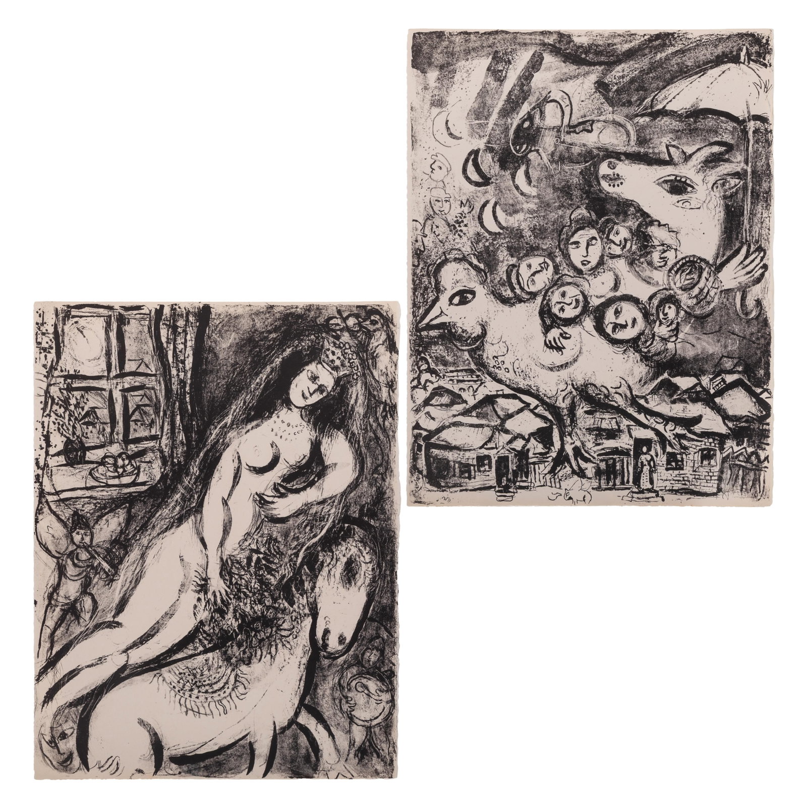 Marc Chagall (Russian/French, 1887-1985): Marc Chagall (Russian/French, 1887-1985) The Circus: Two Plates, 1967. Two lithographs on Arches wove paper, from the book edition of 250 (there were also 20 hors commerce impressions in Roman numeral