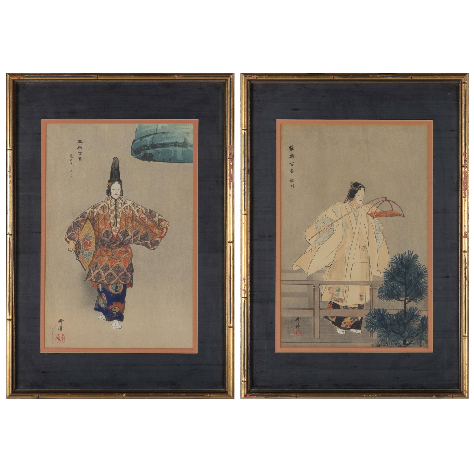 Kogyo Tsukioka. (1869-1927 Japanese): Kogyo Tsukioka. (1869-1927 Japanese) Meiji. Woodblock prints Depicting stage actors in costume. 14in. x 9in (36cm. x 23cm) Framed: 21in. x 14in (53cm. x 36cm)