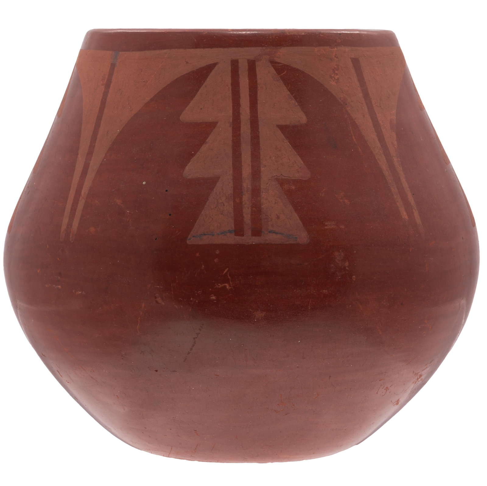 Tonita and Juan Roybal Pottery: Tonita and Juan Roybal Pottery Decorated with geometric flora. Signed on base. 4 1/2in (11cm) h. Tonita Martinez Roybal (1892-1945) and Juan Cruz Roybal (1896-1990) of San Ildefonso Pottery.