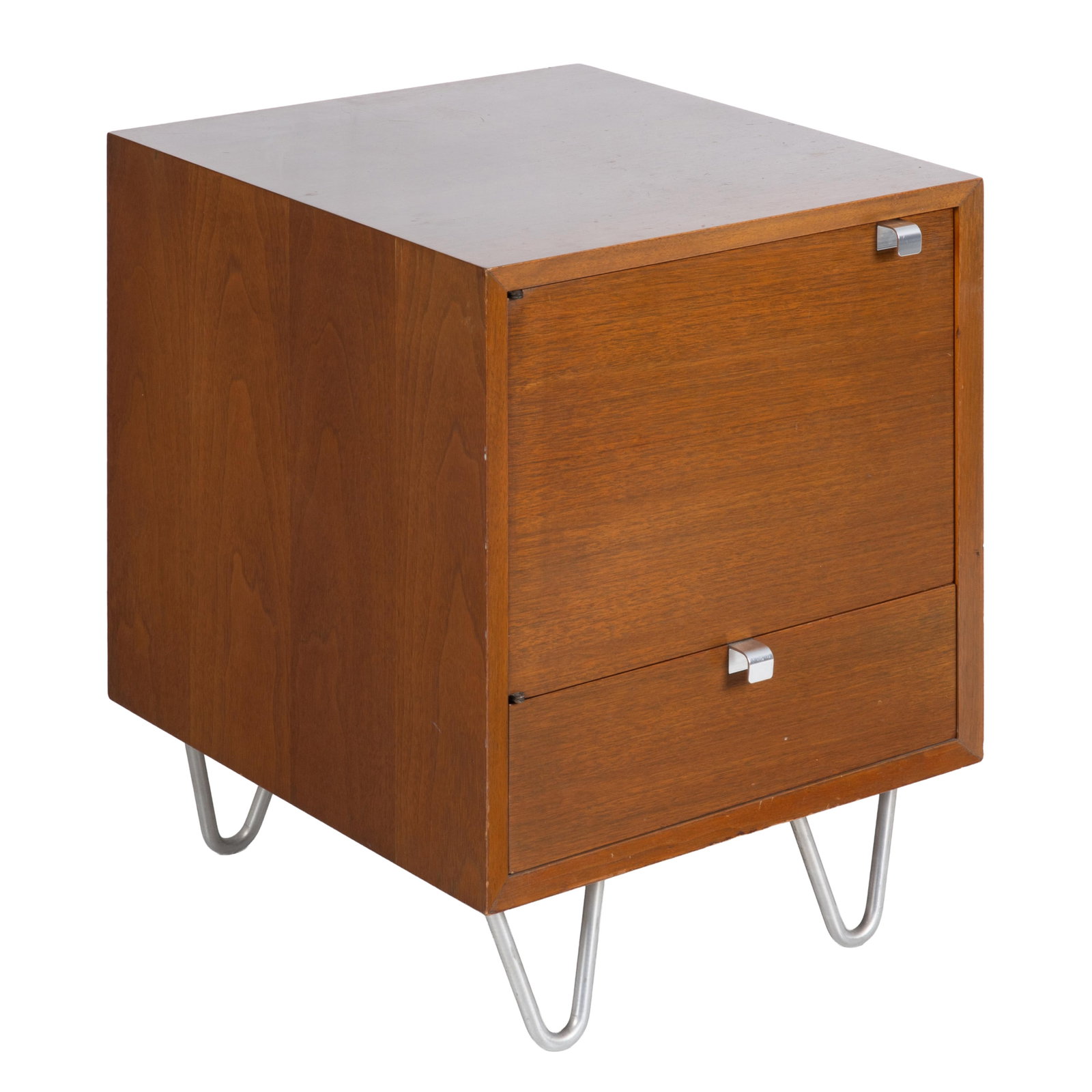 George Nelson for Herman Miller Nightstand: George Nelson for Herman Miller Nightstand With a cabinet door above a drawer. Bearing label: Herman Miller Zeeland Michigan. 24in (61cm) h. 18in (46cm) w. 19in (49cm) d. Condition: Minor surface