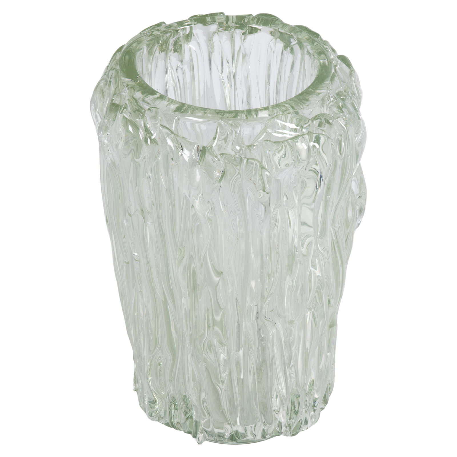 Murano Crystal Vase, Fabiano Amadi (Venetian, b. 1962): Murano Crystal Vase Fabiano Amadi (Venetian, b. 1962) The cylindrical vase suggesting rivulets of water cascading. 19in (48cm) h. 11in (28cm) d Note: This item is very heavy. Consider shipping costs