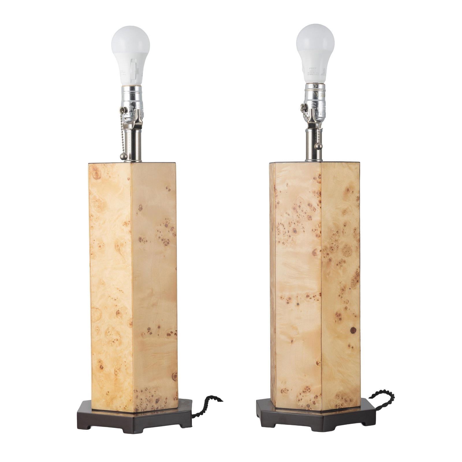 Pair of Milo Baughman Style Lacquered Burl Wood Lamps (1 of 8)