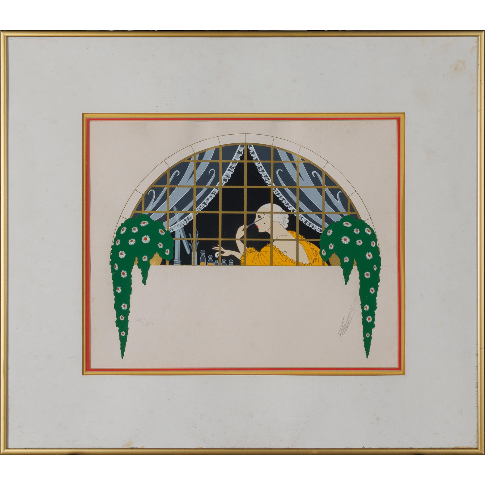 Erte (Romain de Tirtoff) (Russian/French, 1892-1990): Erte (Romain de Tirtoff) (Russian/French, 1892-1990) La Toilette, 1980. Color screenprint on paper, signed in pencil, numbered 218/300, published by Circle Fine Art Corporation, printed at Chicago Ser