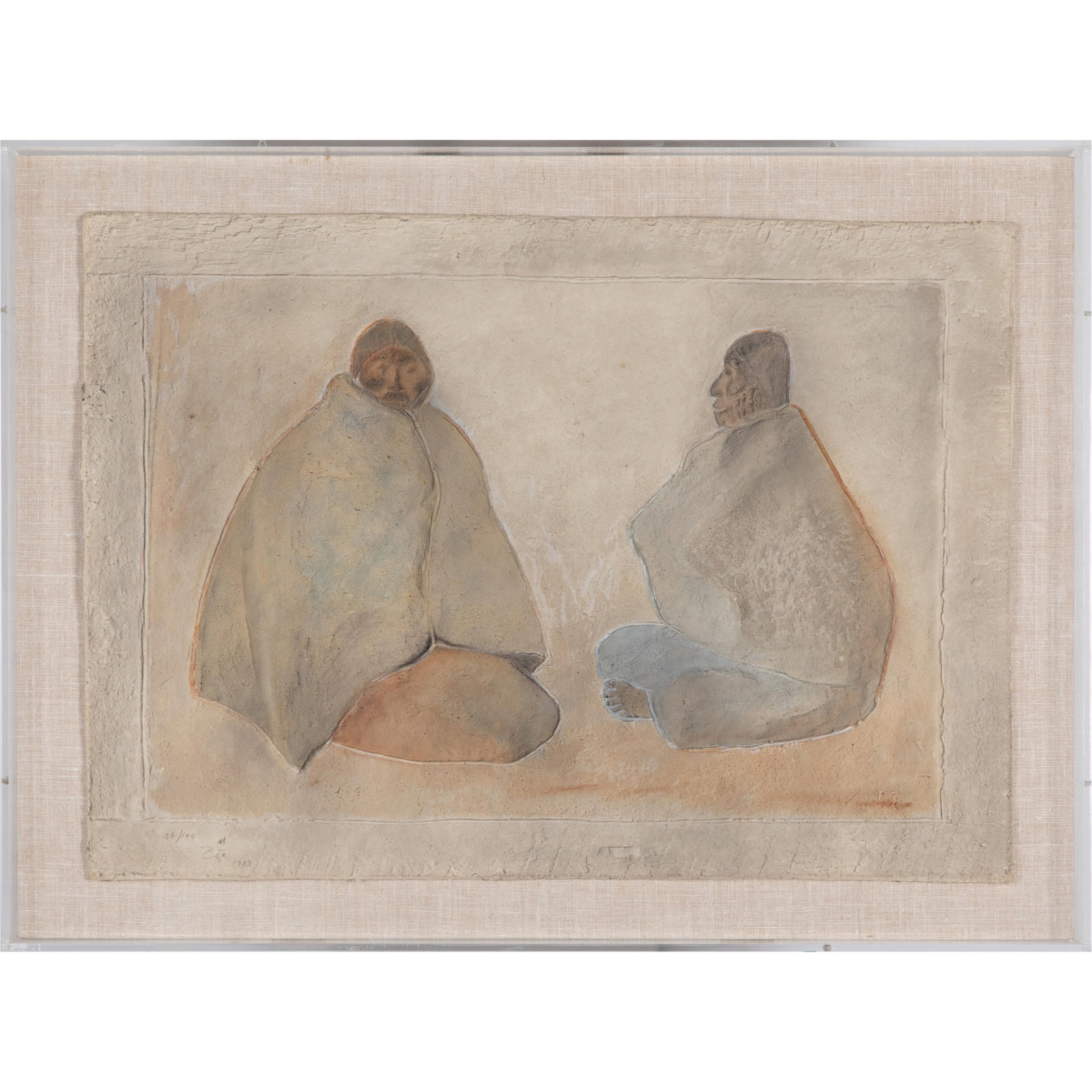 Francisco Zuniga (Mexican, 1912-1998).: Francisco Zuniga (Mexican, 1912-1998). Dos Mujeres Mayas,1989. Mixograph printed in colors on handmade paper, signed in pencil, dated and numbered 56/100 (there were also 10 artist's proofs and 10 H.C