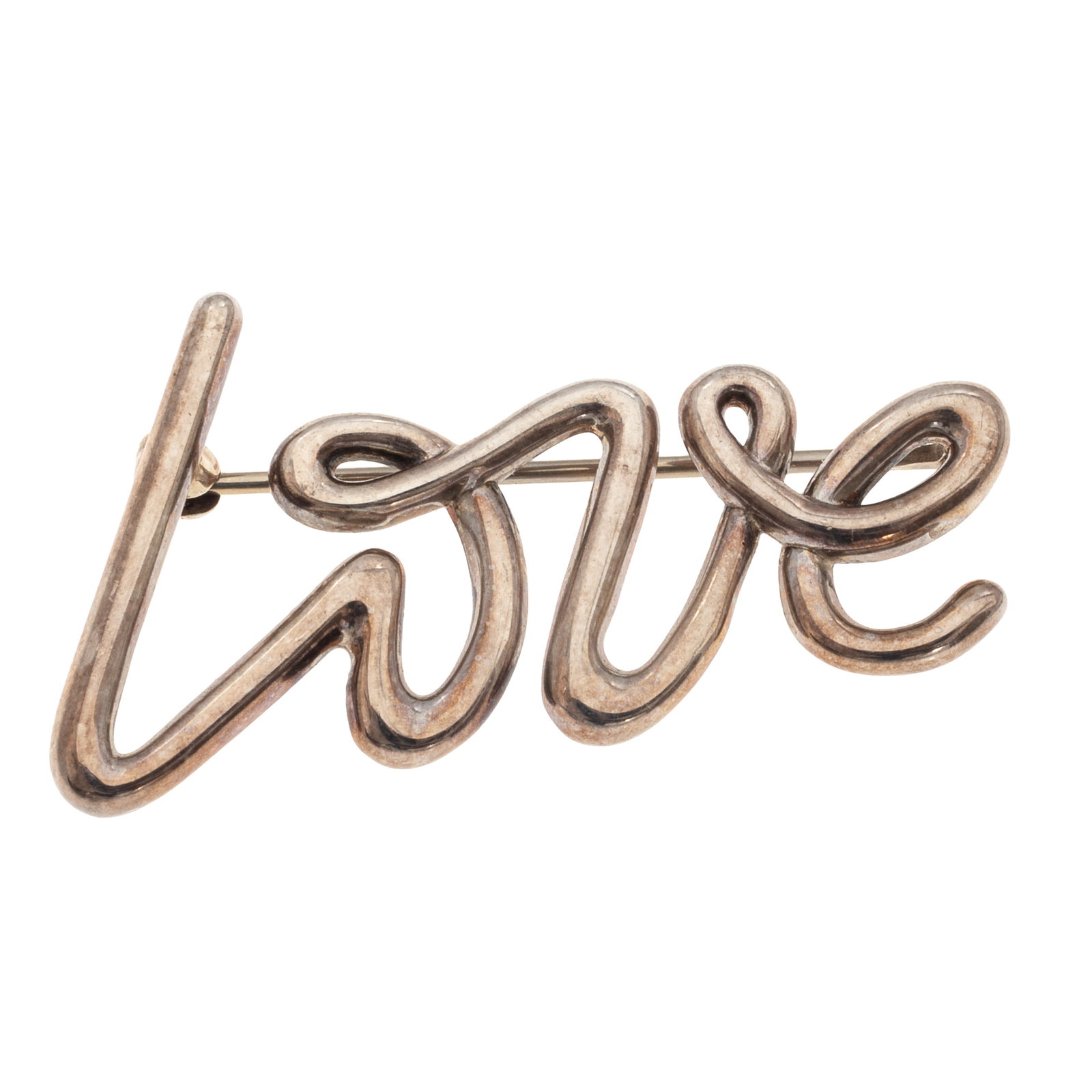 Paloma Picasso, Tiffany & Co., Sterling Silver Graffiti Love Pin: Paloma Picasso, Tiffany & Co., Sterling Silver Graffiti Love Pin The sterling silver 'Love' script, set in a bar pin mounting measuring approximately 1.60 x 0.90 inches. Marked: 'Paloma Picasso, Tiffa