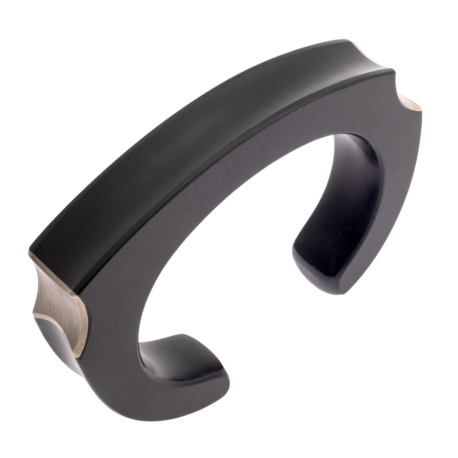 Nephrite, Silver Cuff Bracelet, Tom Finnerman: Nephrite, Silver Cuff Bracelet, Tom Finnerman The carved black nephrite cuff measuring approximately 14.0 mm (0.55 in) in width highlighted by two concave silver accents, with an inner diameter of 6 1