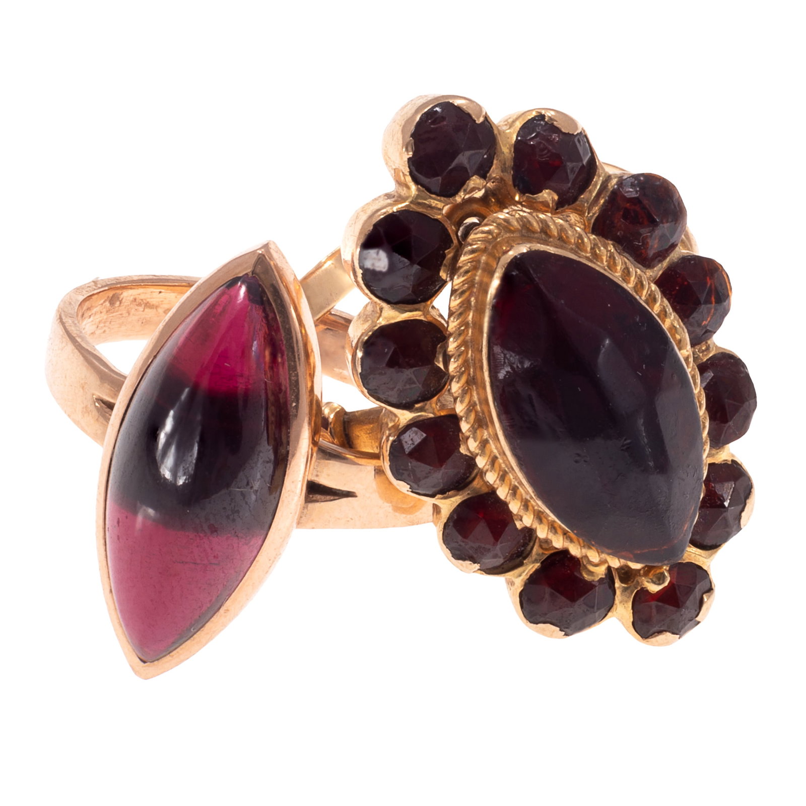 Collection of Two Garnet, 18k, 14k Yellow Gold Rings (1 of 5)