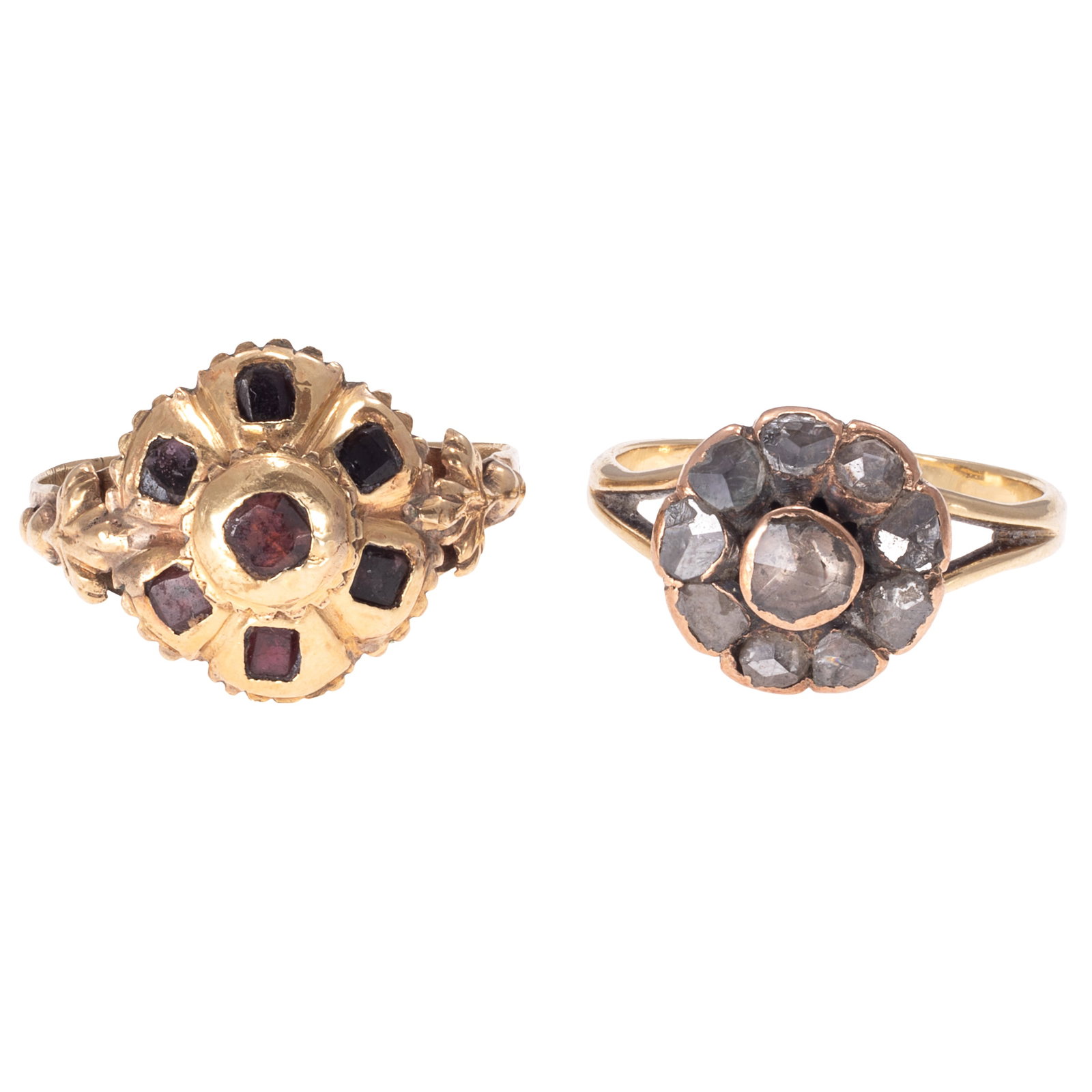 Two Antique Diamond, Garnet, Gold Rings (1 of 5)