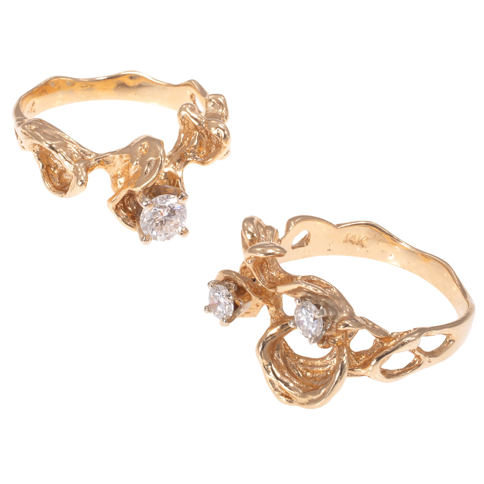 Pair of Diamond, 14k Yellow Gold Fitted Rings (1 of 5)