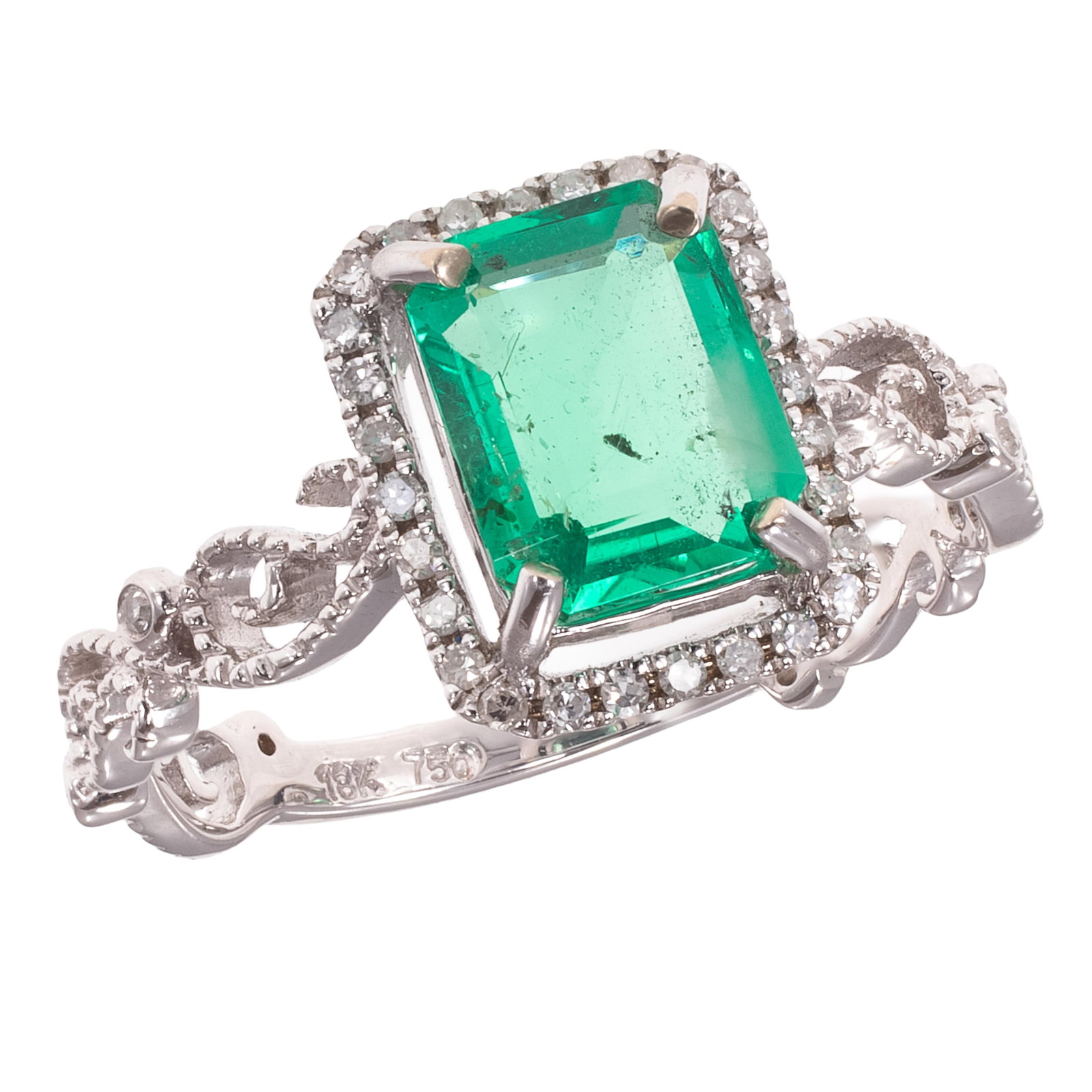 Colombian Emerald, Diamond, 18k White Gold Ring (1 of 6)