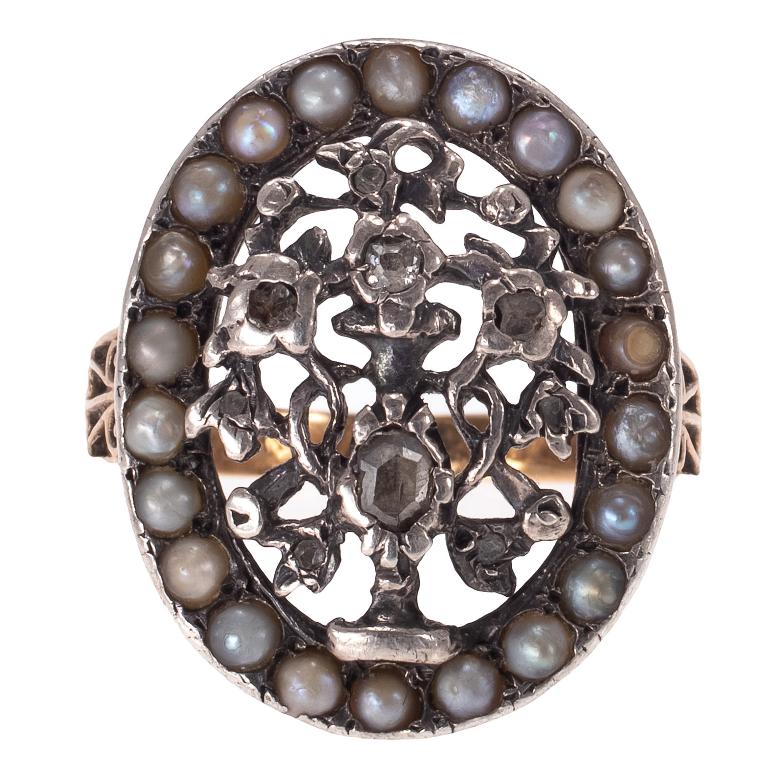 Diamond, Split Pearl, 14k, Silver Giardinetti Ring - 2