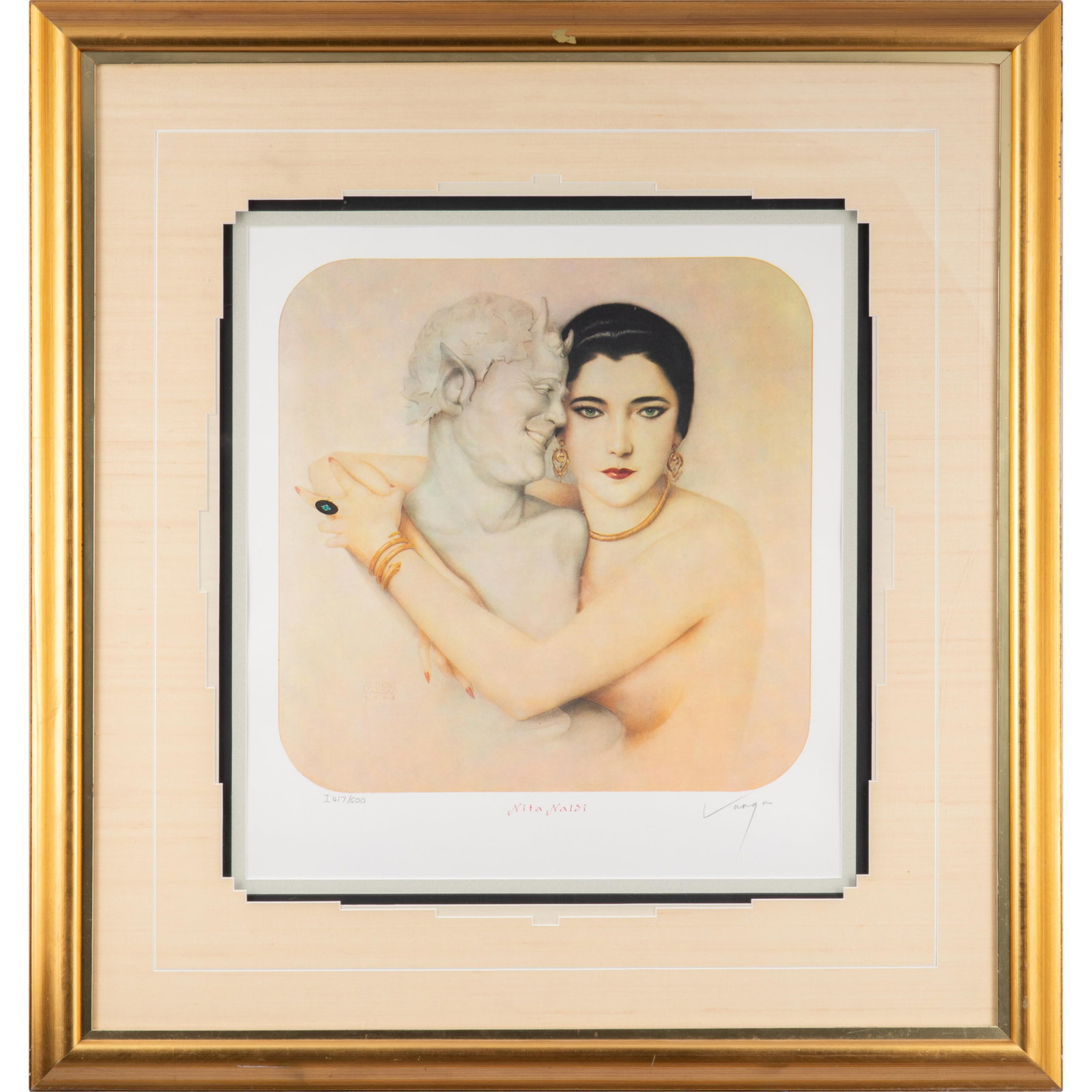 Alberto Vargas (American, 1896-1982): Alberto Vargas (American, 1896-1982) Nita Naldi, 1978. Offset color lithograph, signed in pencil with proxy signature, numbered 'I 417/500', with margins, framed. 20 x 18 1/2in. (50.7 x 47cm). 33 x