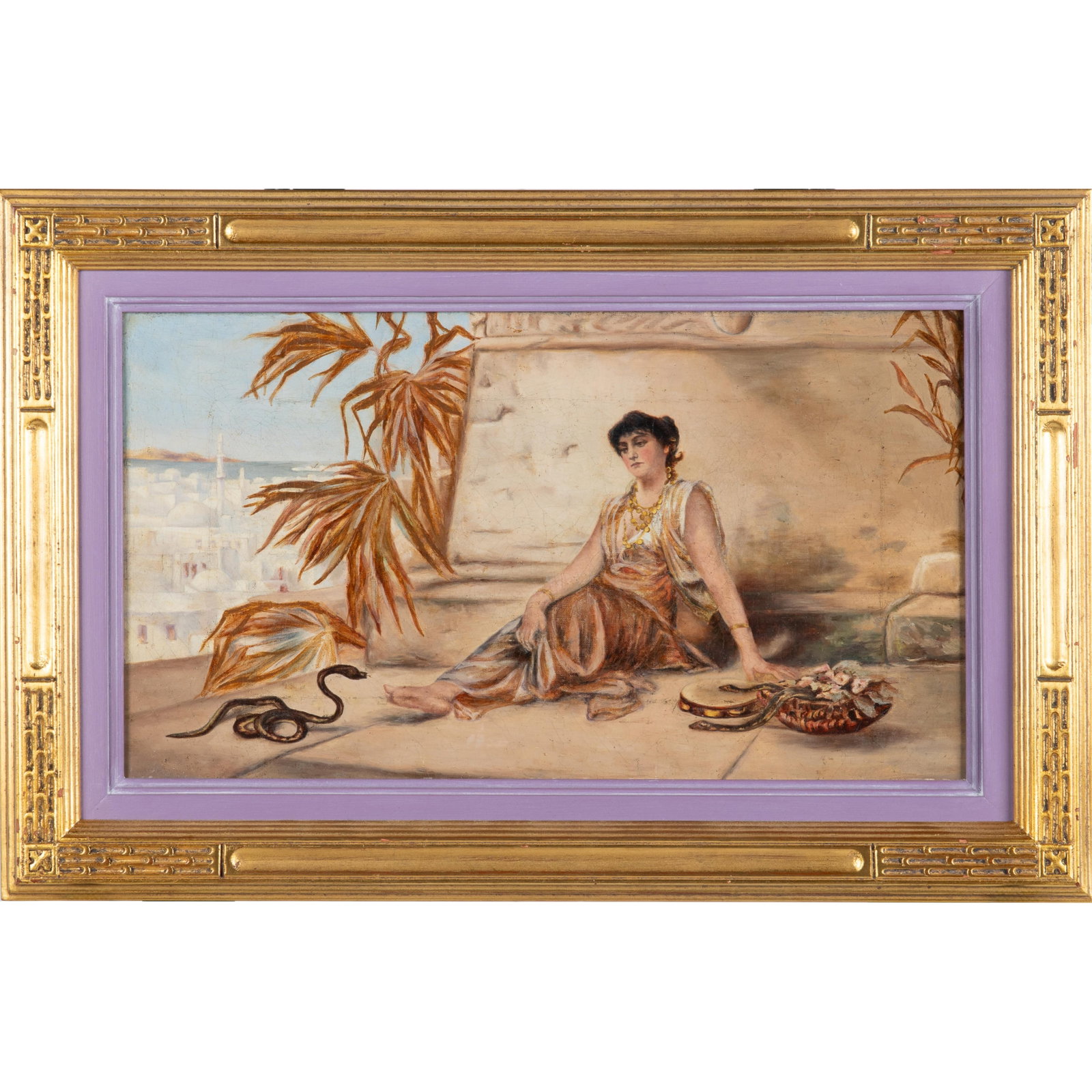 Frederick Goodall R.A. (British, 1822-1904): Frederick Goodall R.A. (British, 1822-1904) Cleopatra Oil on canvas, signed on verso, framed. 9 1/2 x 15 1/2in. (25 x 38cm) Framed: 13 x 21in. (33 x 53cm)