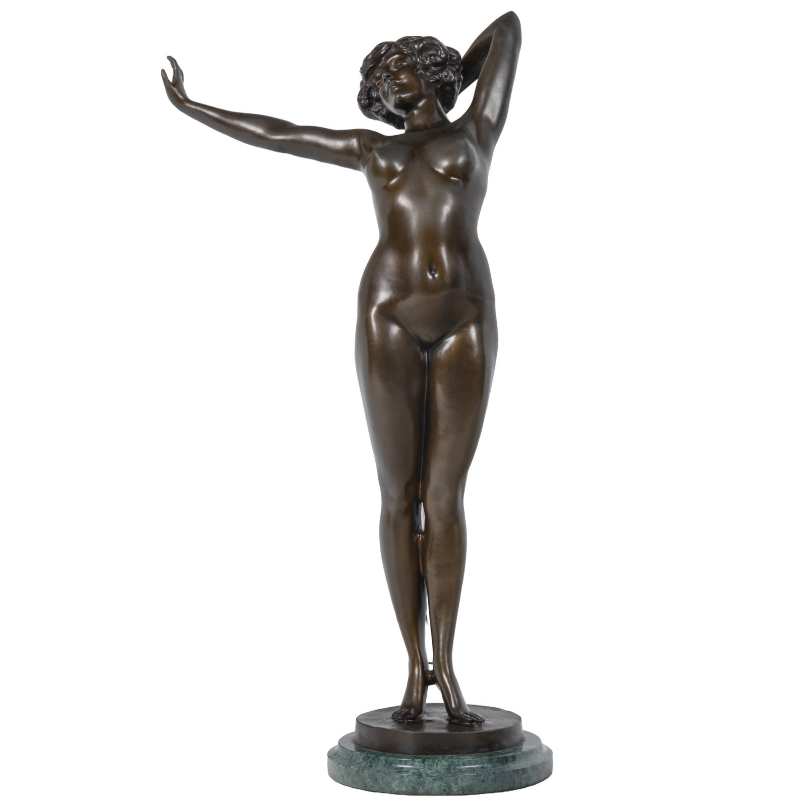 Paul Philippe (French, 1870-1930), Bronze Sculpture: Paul Philippe (French, 1870-1930) Bronze Sculpture Modeled as a nude woman on tiptoes, stretching to a 'Sun Salutation' 29in (74cm) h