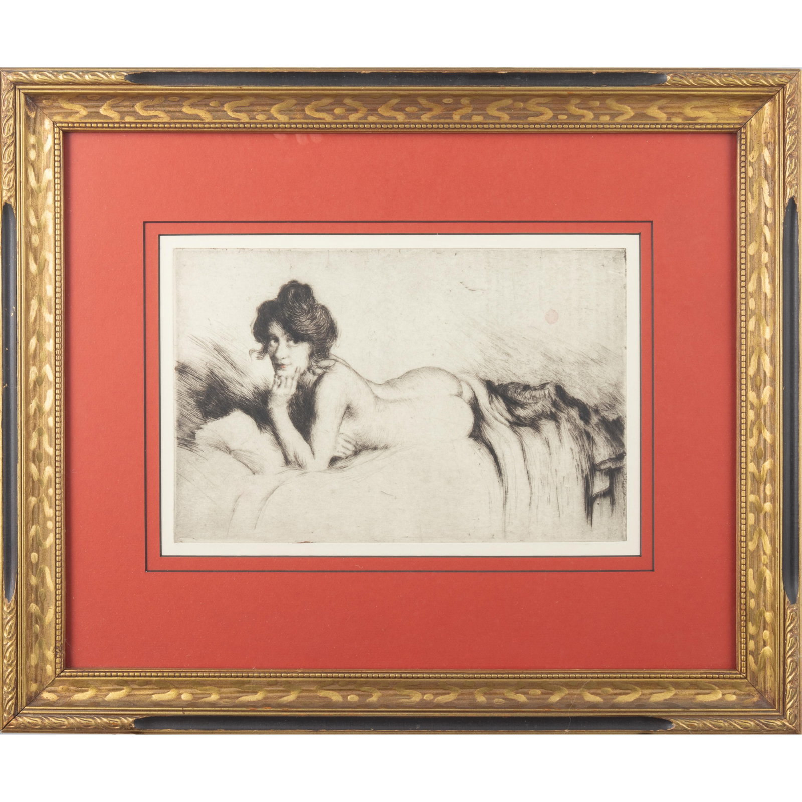 Manuel Robbe (French, 1872-1936): Manuel Robbe (French, 1872-1936) Le Sphinx (The Sphinx), circa 1905. Etching aquatint with a touch of red on wove paper, not hand signed, from an edition of approximately 100, published by