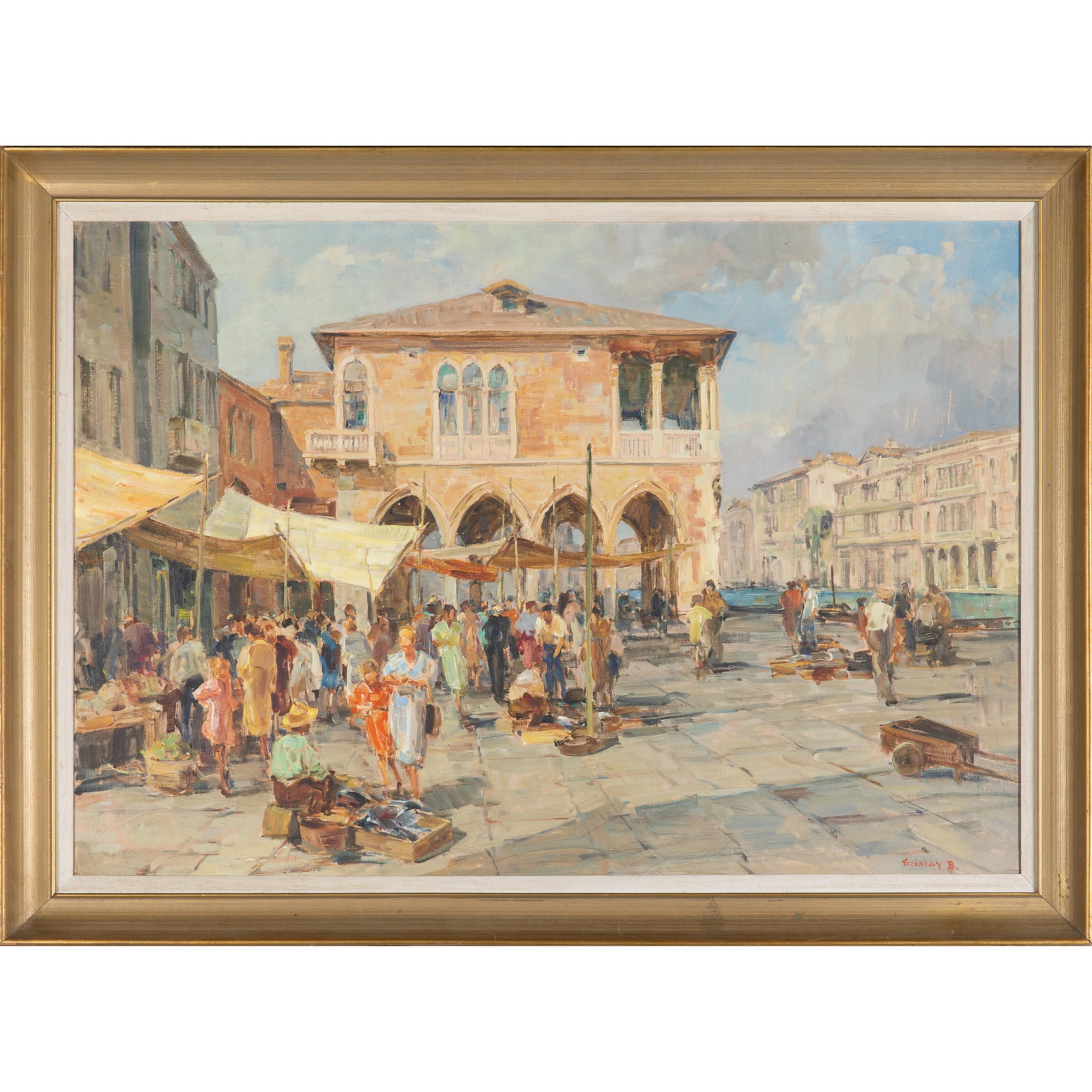 Bela Sziklay (Hungarian, 1911-1981): Bela Sziklay (Hungarian, 1911-1981) Rialto Fish Market, Venice Oil on canvas, signed lower right 27 x 39in. (69 x 99cm). Framed: 33 x 44in. (84 x 112cm). Bela Sziklay works are in the Collection of