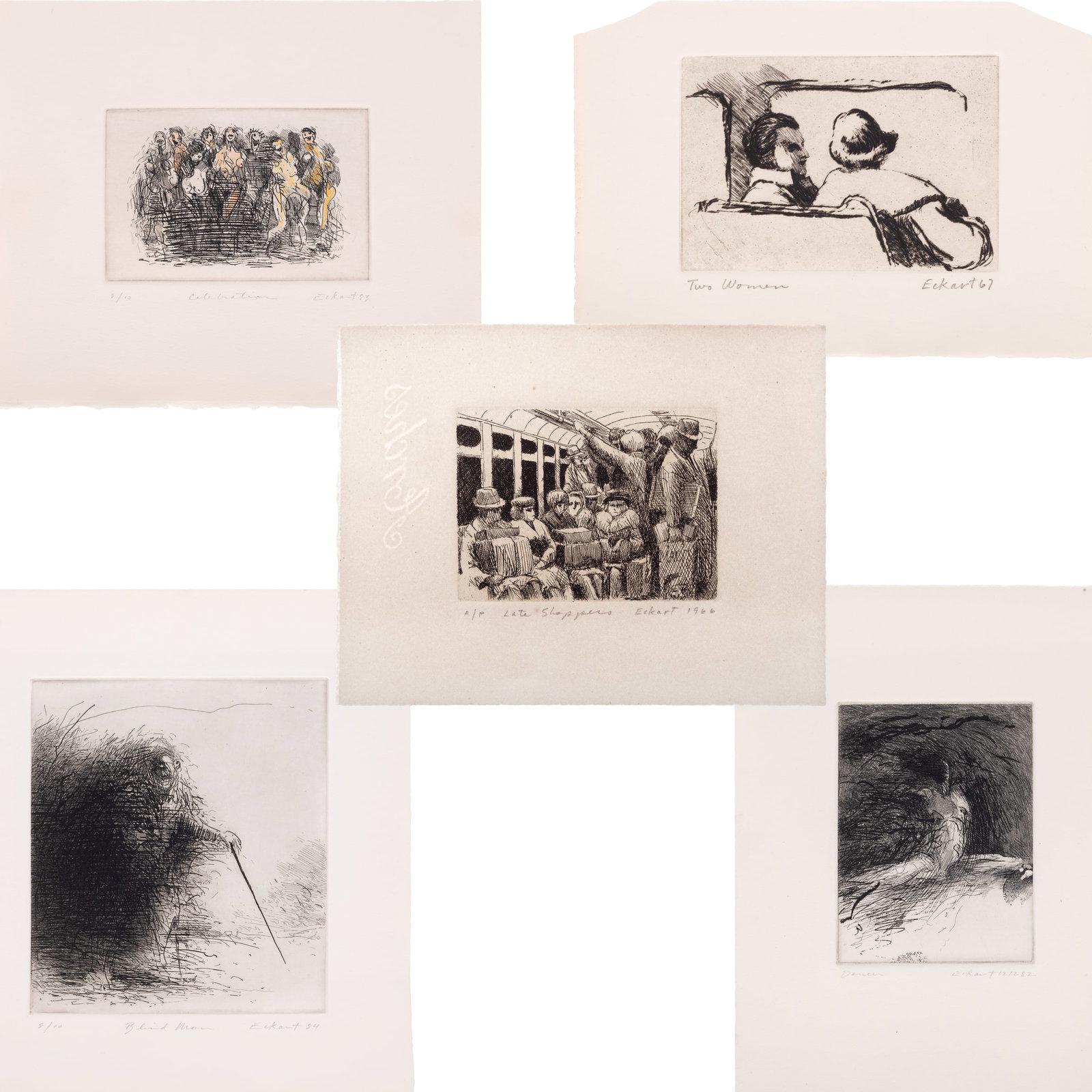 Charles Eckart (American, 20th/21st Century): Charles Eckart (American, 20th/21st Century) A collection of five etchings on wove paper all titled, signed and dated '67-'84. 5 x 6in. - 9 x 10in.