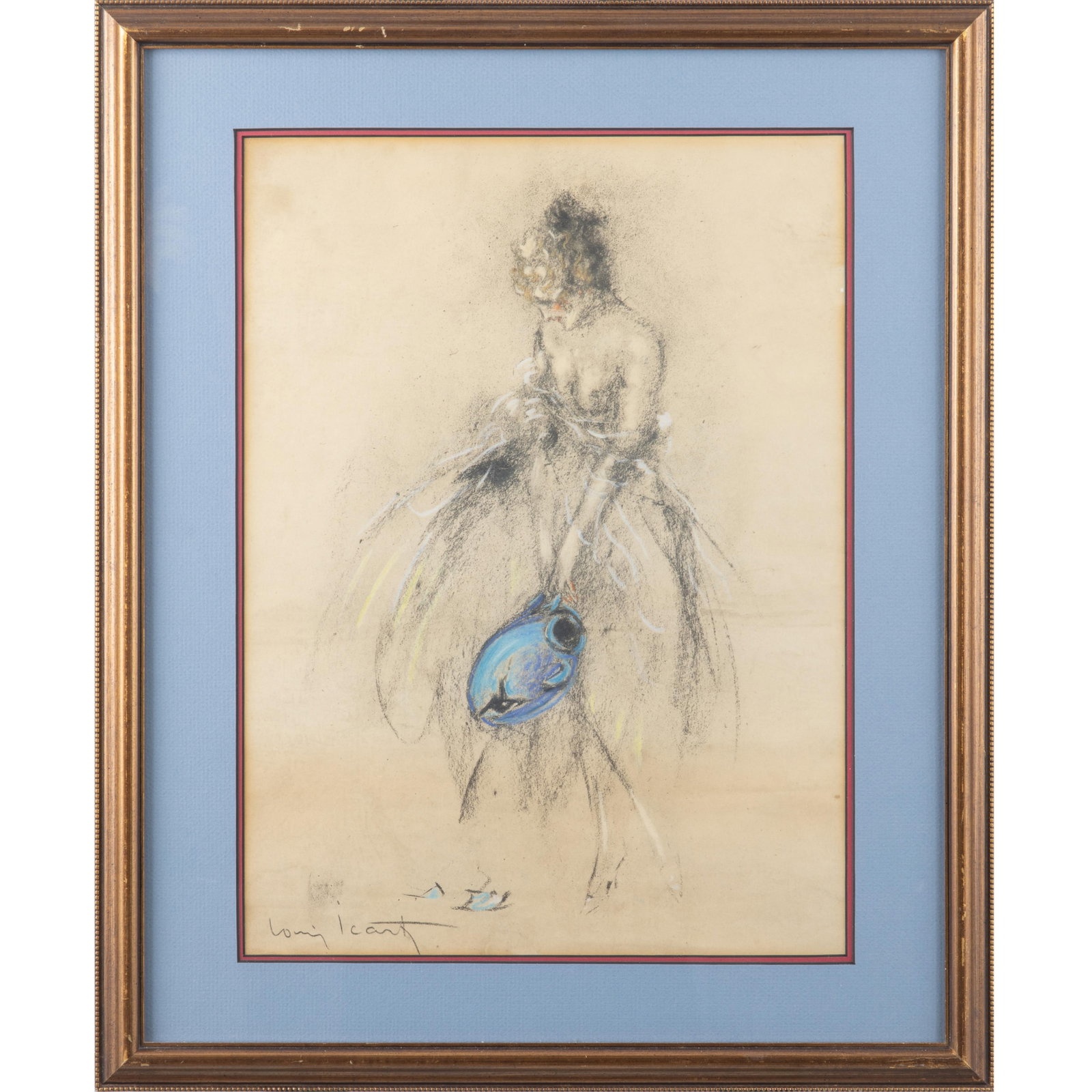 Louis Icart (French, 1888-1950): Louis Icart (French, 1888-1950) The Broken Pitcher, circa 1930. Pastel on paper, signed (lower left), framed. 17 x 12 1/2in. (44.5 x 31.7cm/sight). 22 1/2 x 18 1/2in. (57 x 47cm/frame). In apparently 
