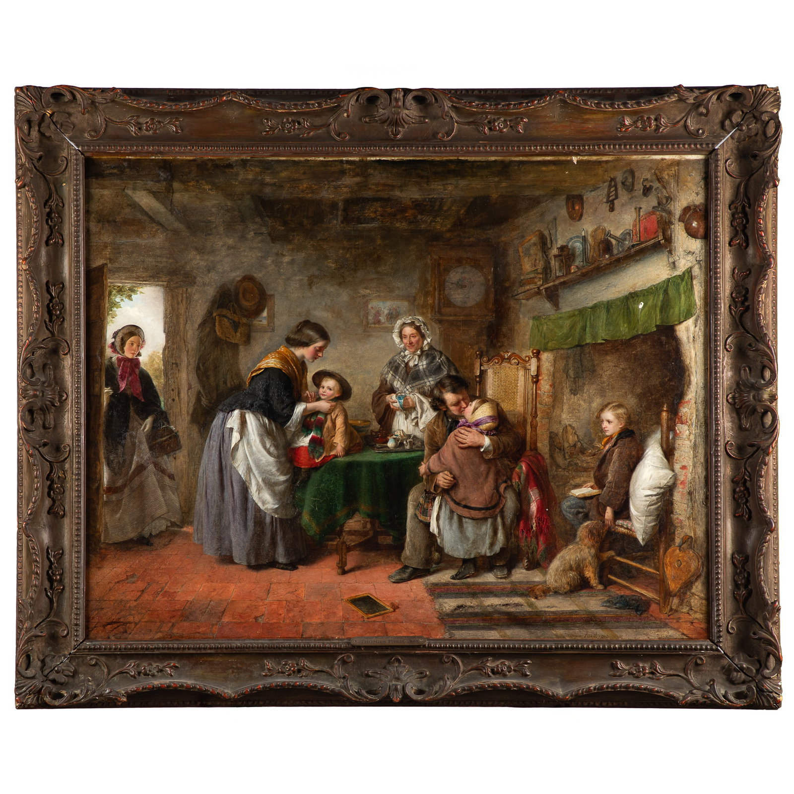 Thomas Faed (Scottish, 1826-1900).: Thomas Faed (Scottish, 1826-1900). The Wee Bairn's Visit, 1863. Oil on panel, signed and dated 'Thomas Faed 1863 ' (lower right), 27 x 36in. (68 x 92cm) Framed: 34 x 45in. (87 x 116cm) Condition: Smal