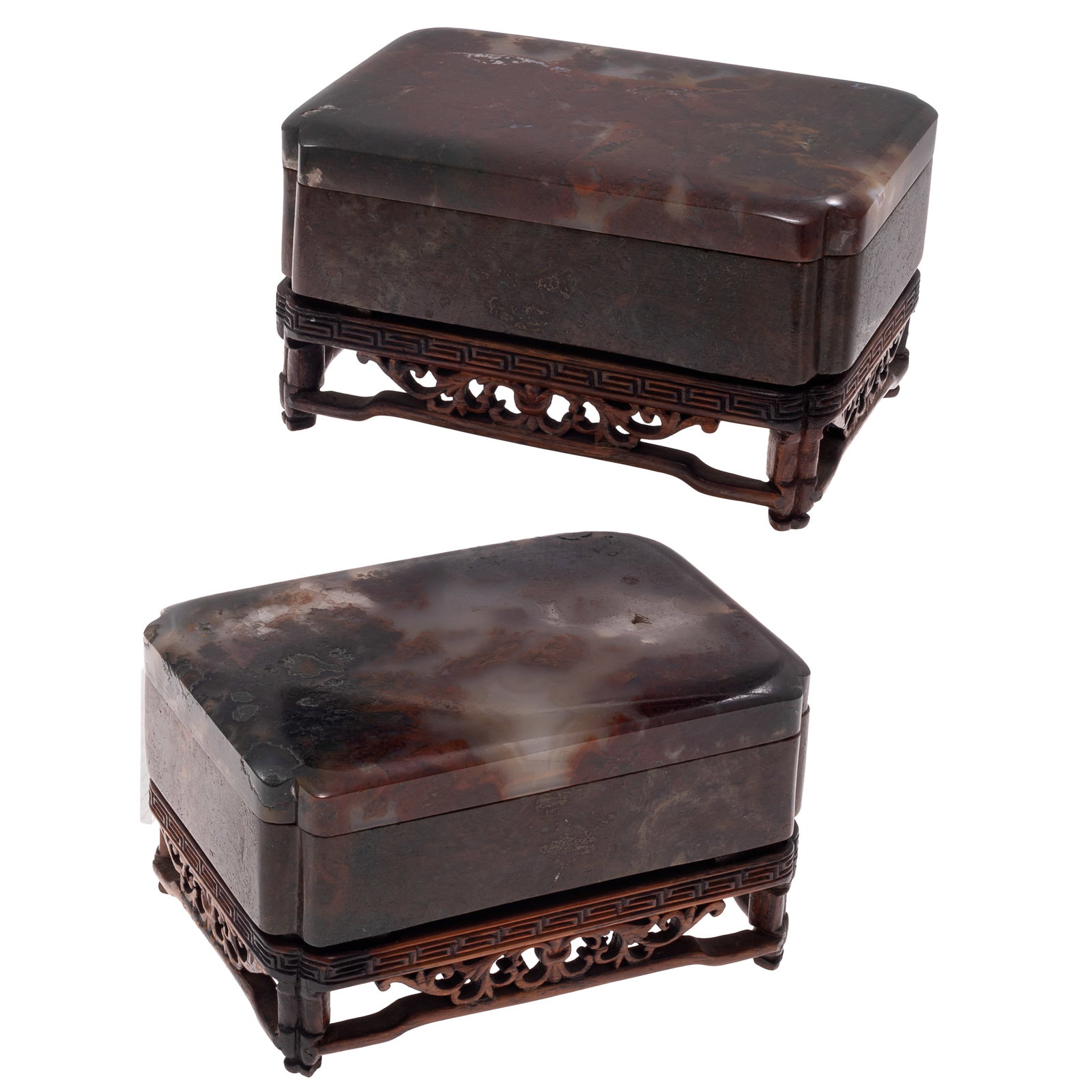A Pair of Chinese Moss Agate Covered Boxes (1 of 6)