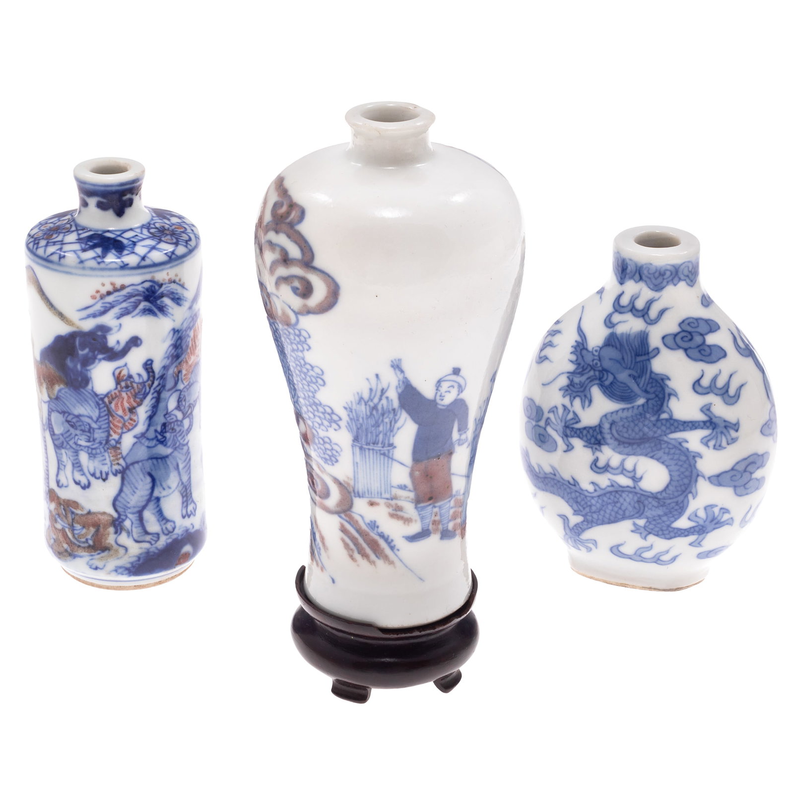 Three Chinese Blue and White Porcelain Snuff Bottles (1 of 7)