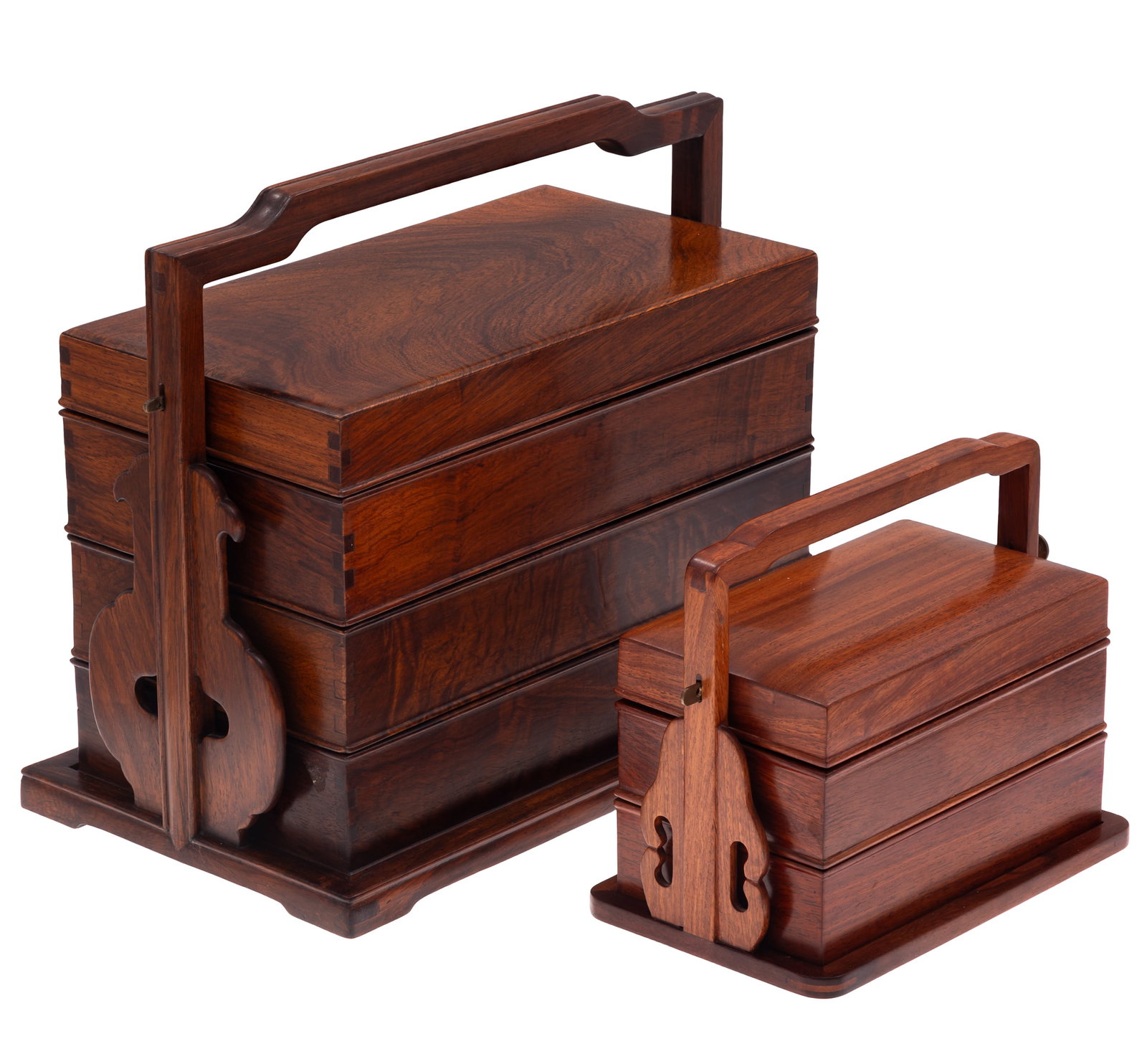 Two Chinese Huali Yellow Rosewood Book Chests, Mid-20th Century: Two Chinese Huali Yellow Rosewood Book Chests Mid-20th Century Two Chinese Hauli - yellow rosewood book chests with hinged covers, each of rectangular form, enclosed with an openwork carrying frame wi