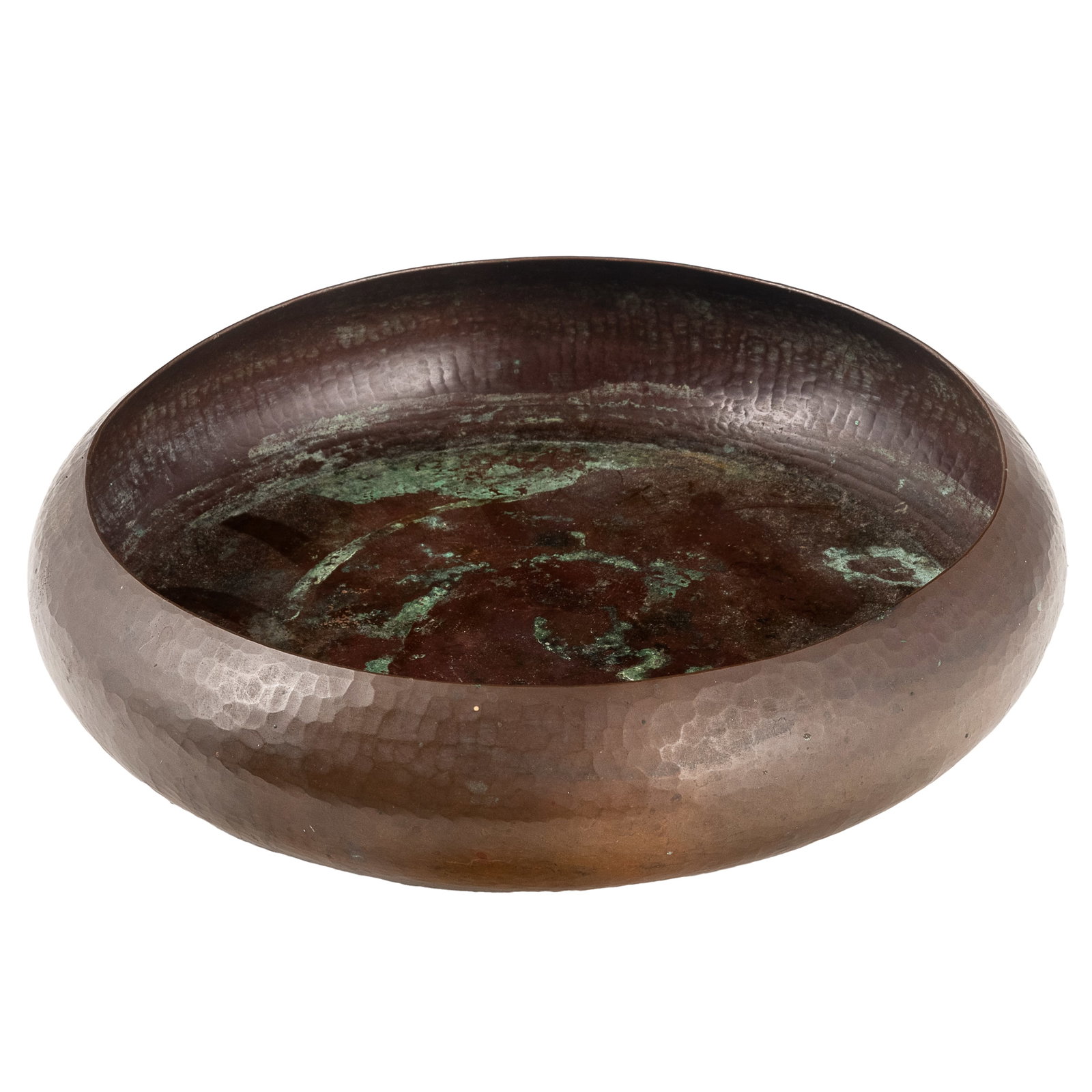 Dirk Van Erp Hammered Copper Low Bowl: Dirk Van Erp Hammered Copper Low Bowl Dirk van Erp (1860 - 1933) hammered copper low bowl. Impressed closed-box windmill mark to underside 'Dirk Van Erp.' USA c. 1911 - 1912 2 1/2in. x 11in (6 1/4cm.
